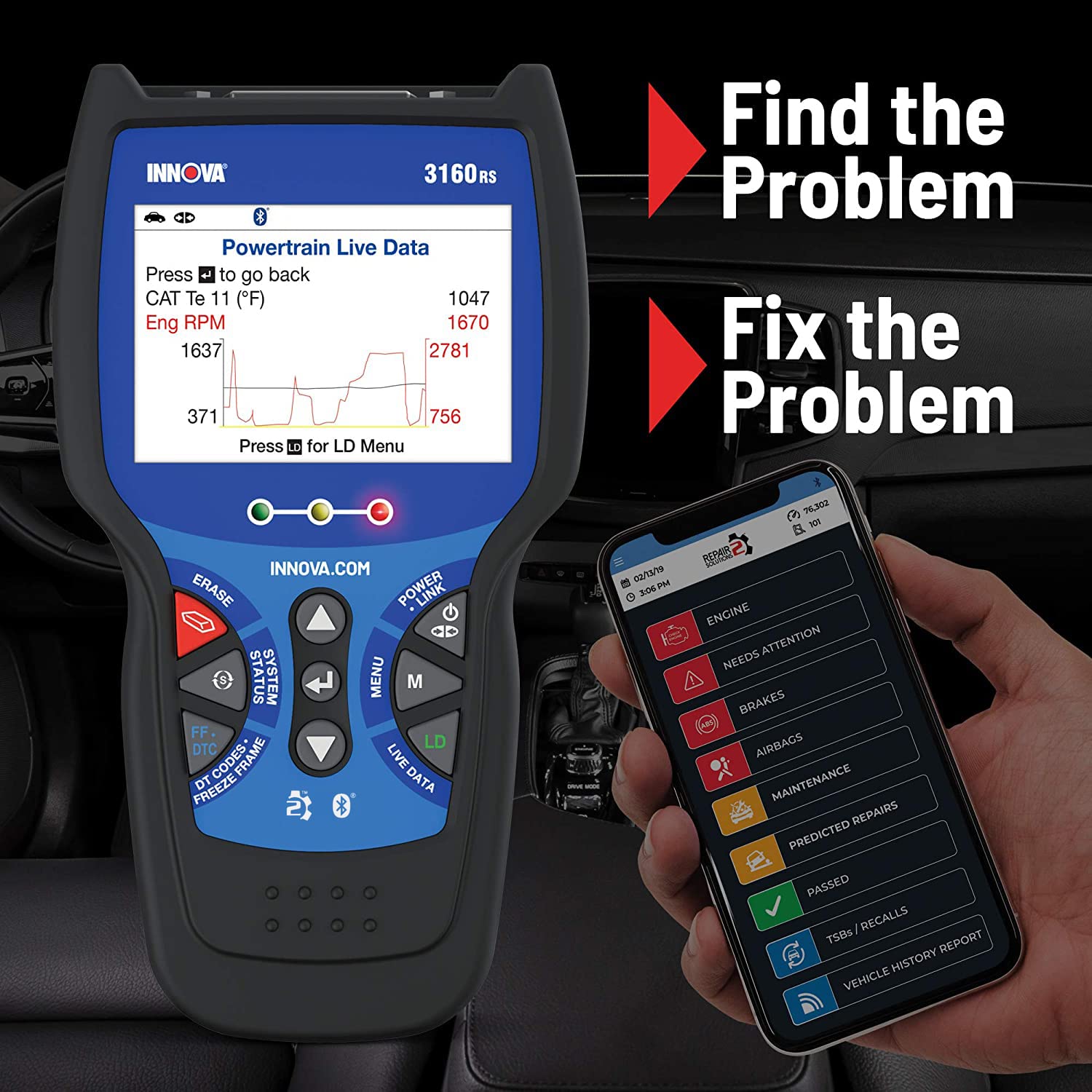 INNOVA 3160RS Professional OBD2 Scanner - ABS Brake Bleeder, SRS & Transmission Diagnostic Tool with Airbag Reset | Car Battery & Alternator Tester for Maintenance | Perfect for Mechanics & DIY Auto Repairs