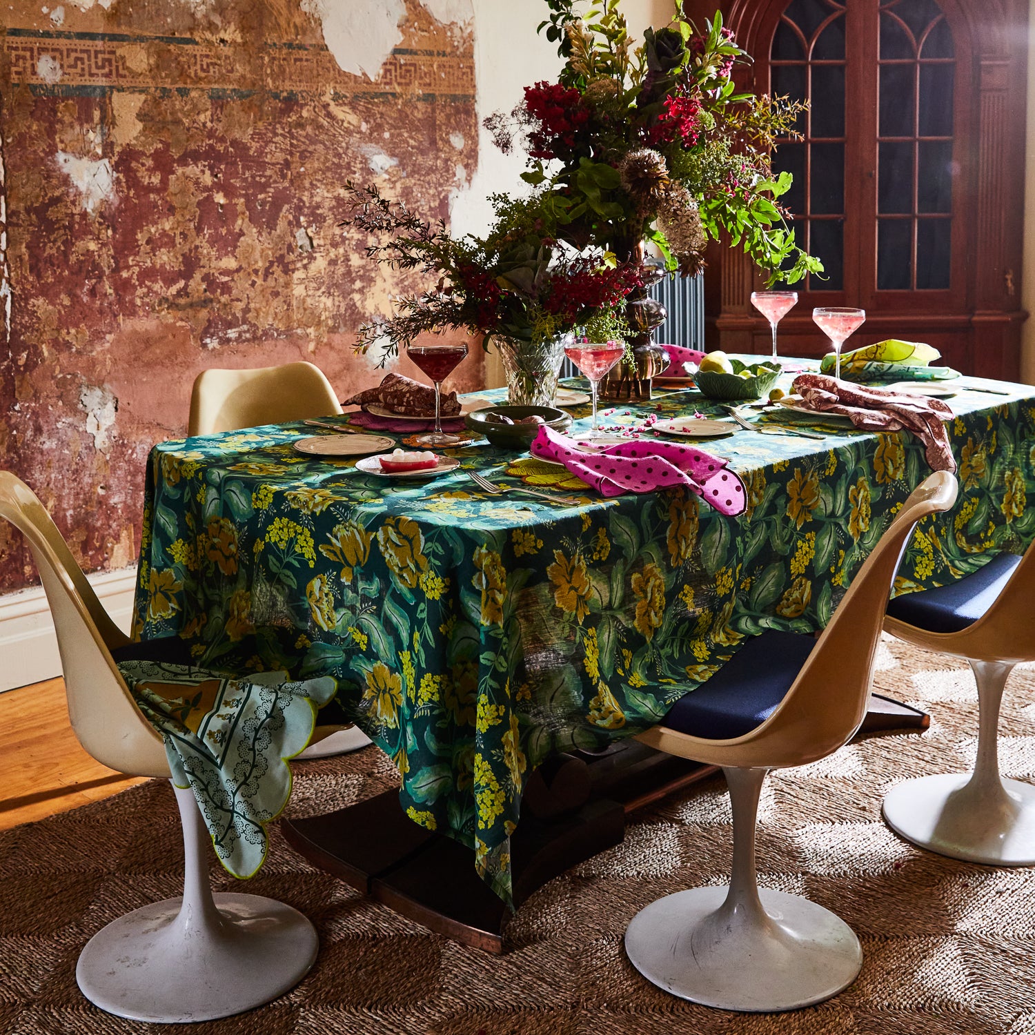Margot Tablecloth - Waterproof & Stain-Resistant Forest Green Table Cover for Indoor/Outdoor Dining, Picnics, and Parties - 60x84 Inches