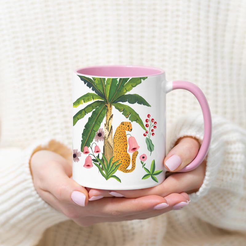 Fiery Cat in Jungle - Handpainted Ceramic Coffee Mug (330ml) by The Spring Palette | Unique Gift for Cat Lovers | Perfect for Home, Office & Outdoor Use