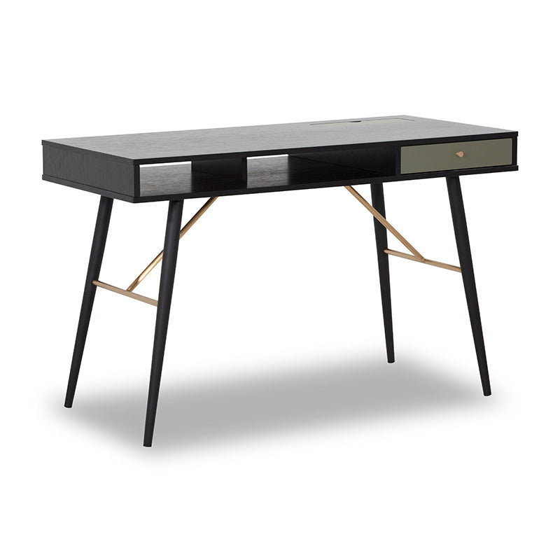 OMARI 46-Inch Study Desk for Home Office - Black & Green Modern Writing Desk with Storage Shelf, Perfect for Small Spaces, Dorm Rooms & Workstations