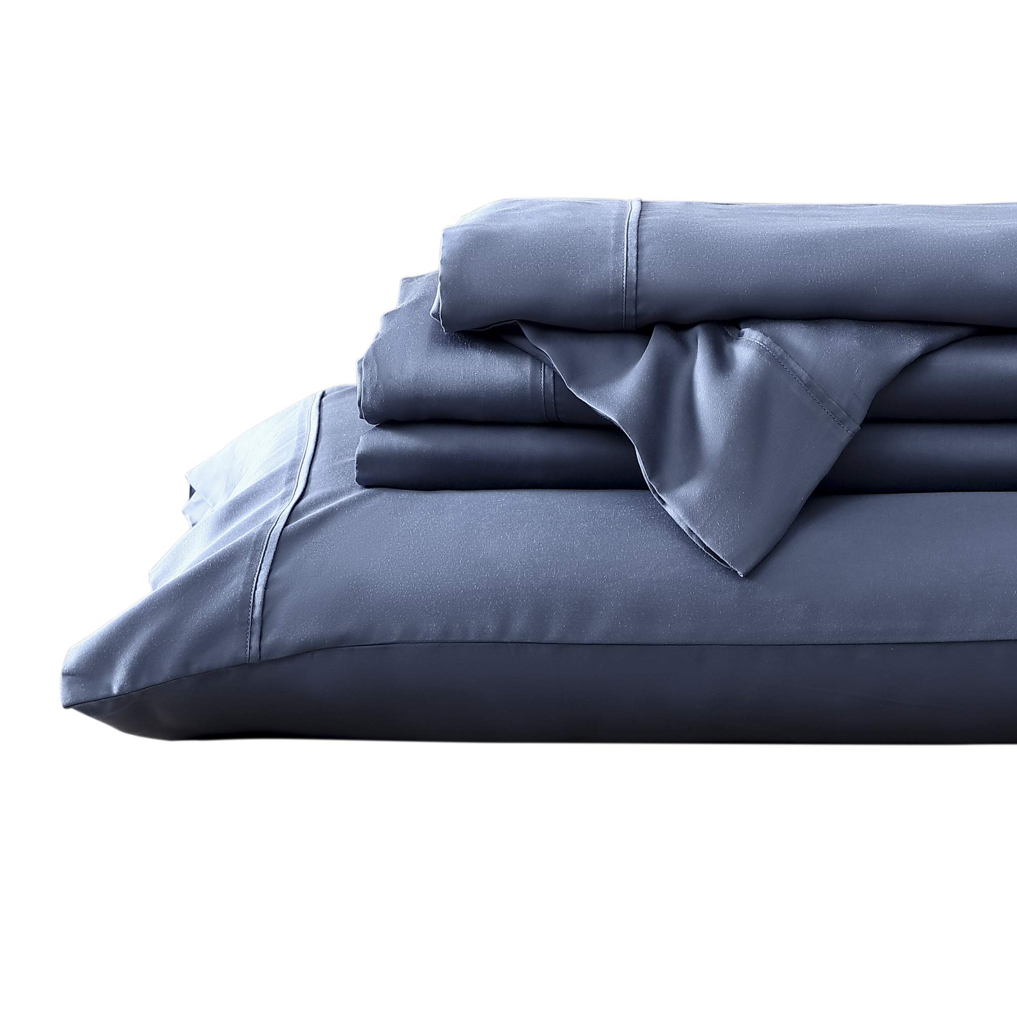 Premium 100% Tencel Modal Sateen Woven Sheet Set - Ultra Soft, Breathable & Cooling Beech Tree Fiber Bedding - King Size Navy Blue - Perfect for Hot Sleepers & Luxury Bedroom Decor