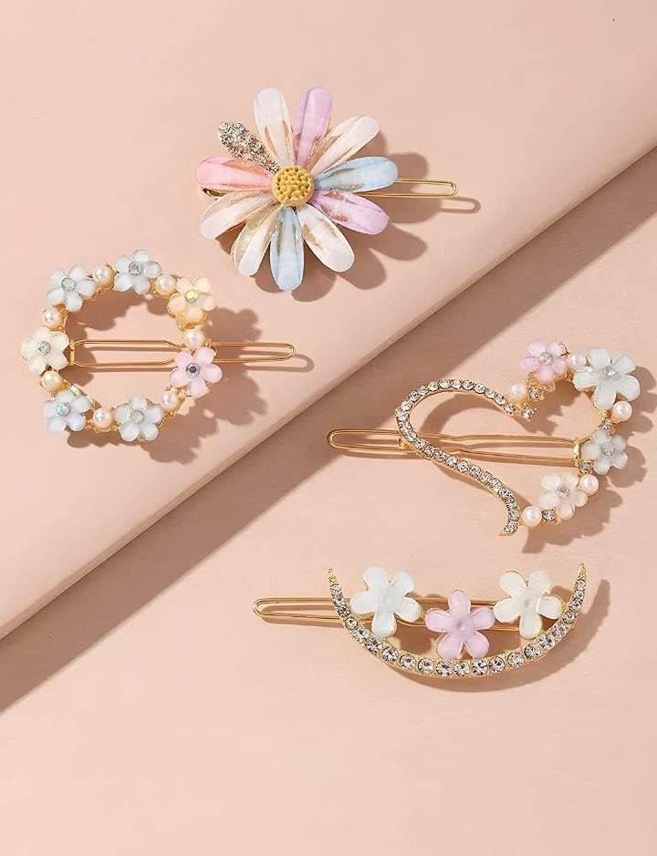 SS Metal Hair Clips for Women - Geometric Hollow Hairpins, Korean Style Barrettes with Pearl Accents (8-Pack) - Perfect for School, Work, Parties & Everyday Hairstyling