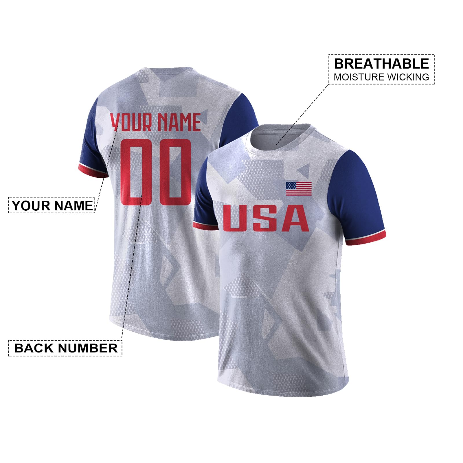 Custom Personalized Soccer Jersey USA - Add Name & Number - Sport Fan Gifts for Men, Women & Youth - Perfect for Games, Training & Team Events