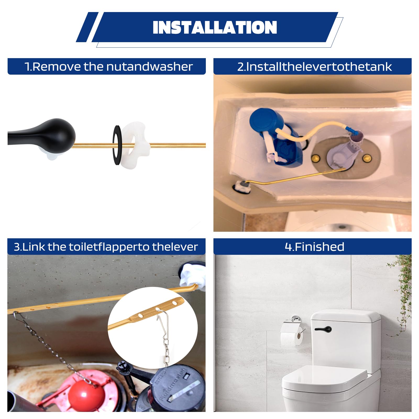 Universal Black Toilet Flush Handle Replacement - 4 Pack Straight Lever with Nut Lock for Easy Installation | Durable Toilet Tank Lever for Home, RV & Commercial Use (B-Straight)