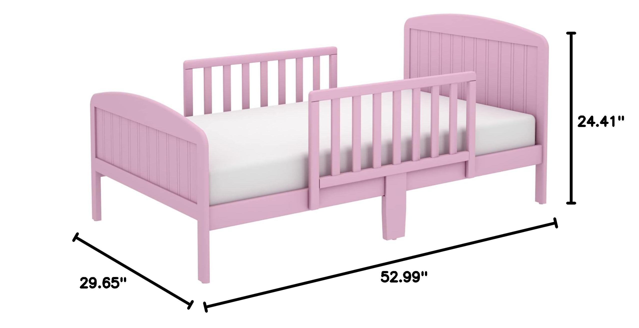 Harrisburg Toddler Bed - Solid Wood Modern Transitional Kids Bed with Side Rails & 2 Safety Guards | Fits Crib Mattress | Low Profile Design for Nursery & Children's Bedroom (Pink) - Perfect for Safe Sleep Transition from Crib to Big Kid Bed
