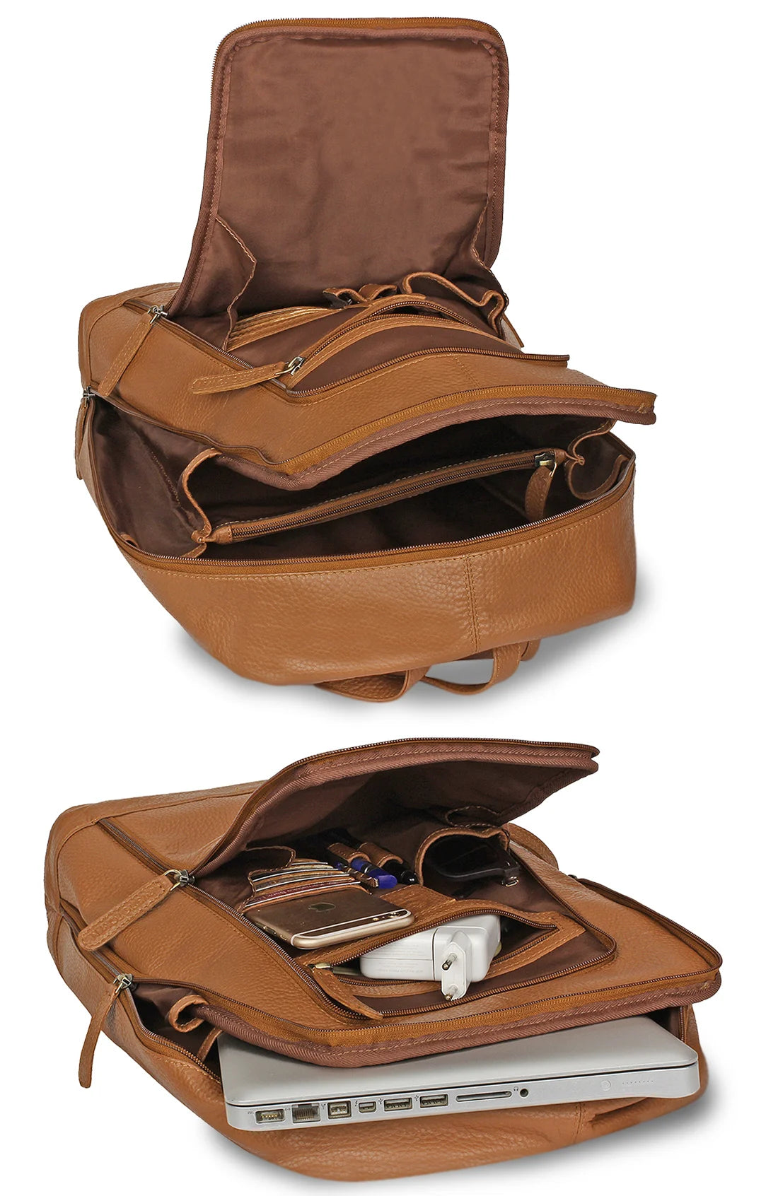 Genuine Leather Backpack for Men & Women - Durable Travel Rucksack with Adjustable Shoulder Straps - Perfect for Commuting, Hiking, and Business Trips