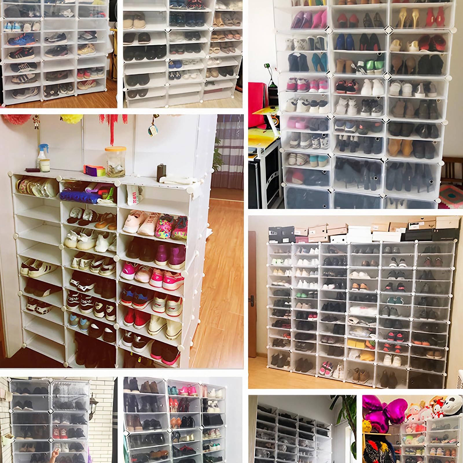DYRABREST Expandable Shoe Rack Organizer - White Plastic Free Standing Shoe Cabinet with Transparent Door for 96 Pairs - Space Saving Closet Storage for High Heels, Boots & Sneakers - Perfect for Bedroom, Entryway & Dorm Organization