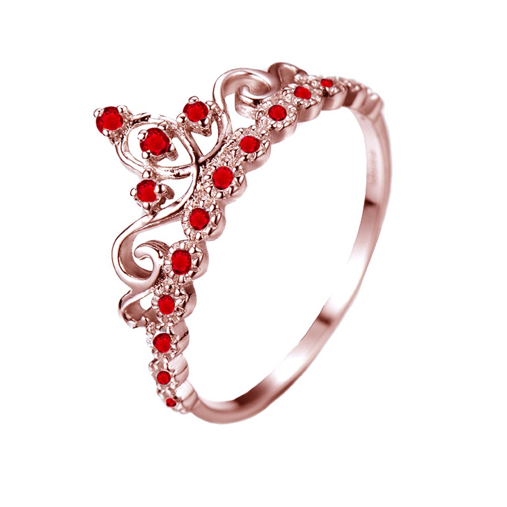 14K Rose Gold Ruby Crown Ring for Women - Elegant Dainty Jewelry for Engagement, Wedding & Special Occasions