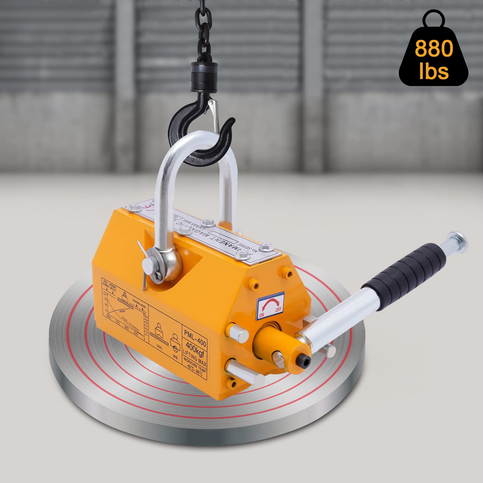 880lbs Permanent Magnetic Lifter - 400kg Heavy Duty Steel Lifting Magnet with Handle for Metal, Equipment & Material Handling - Ideal for Workshop, Construction & Industrial Lifting (880 lbs/400 kg)