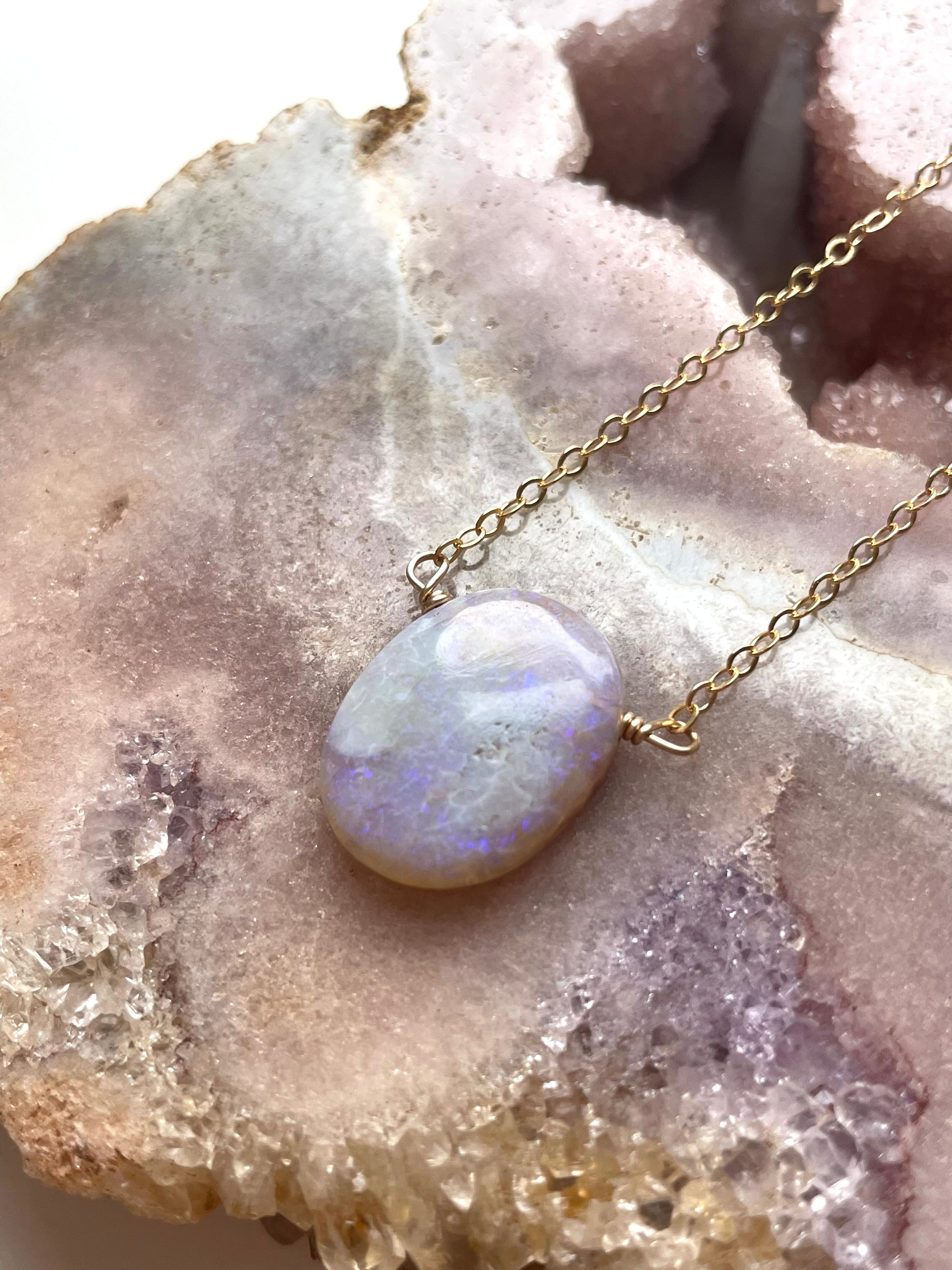 Stunning Purple Australian Opal Pendant Necklace - 14K Gold Filled Elegant Jewelry for Women | Perfect Gift for Birthday, Anniversary & Special Occasions
