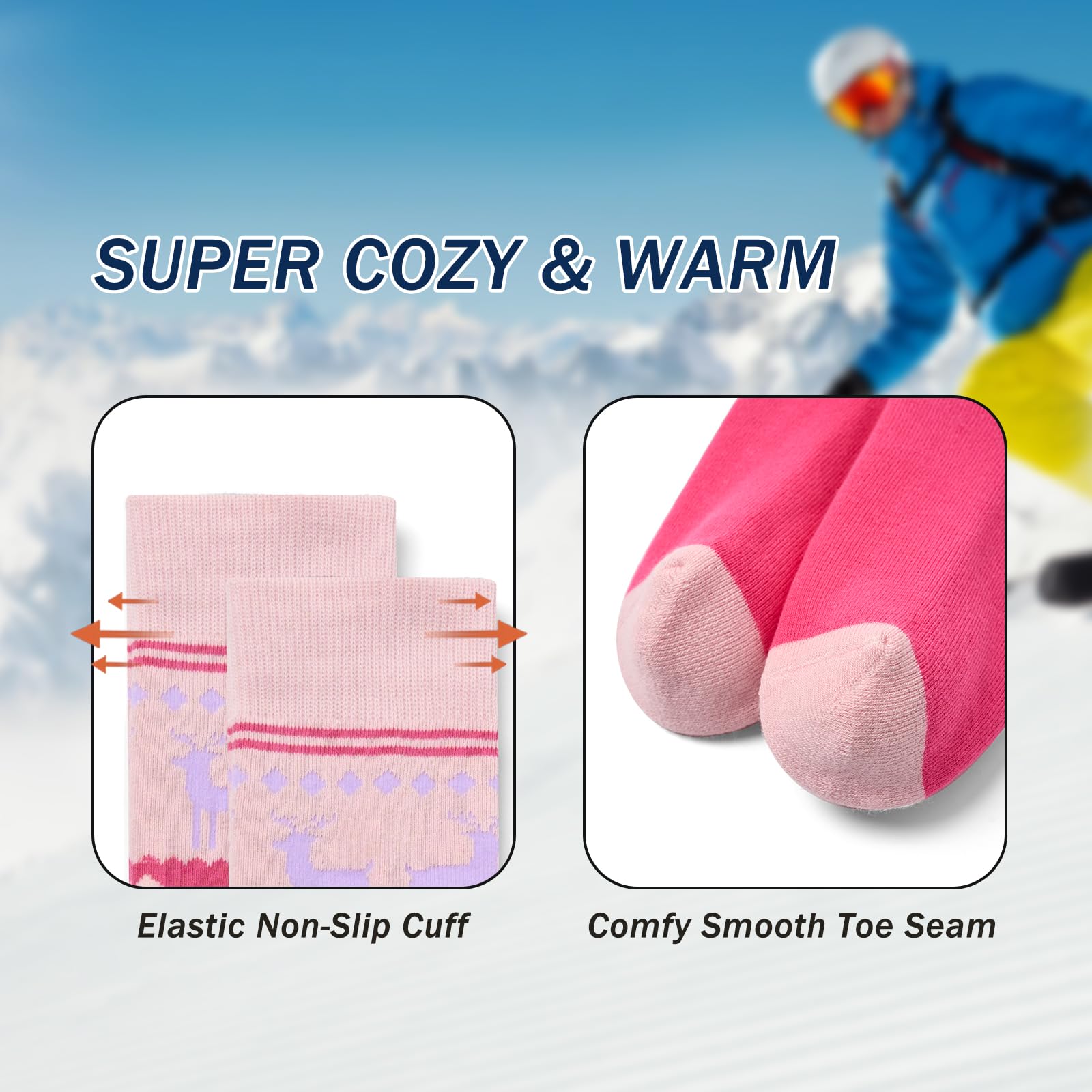 **Boys' Thermal Ski Socks - Warm Winter Long Socks for Kids - 3-Pack Cozy Multipack - Perfect for Snowboarding, Skiing & Cold Weather Activities**