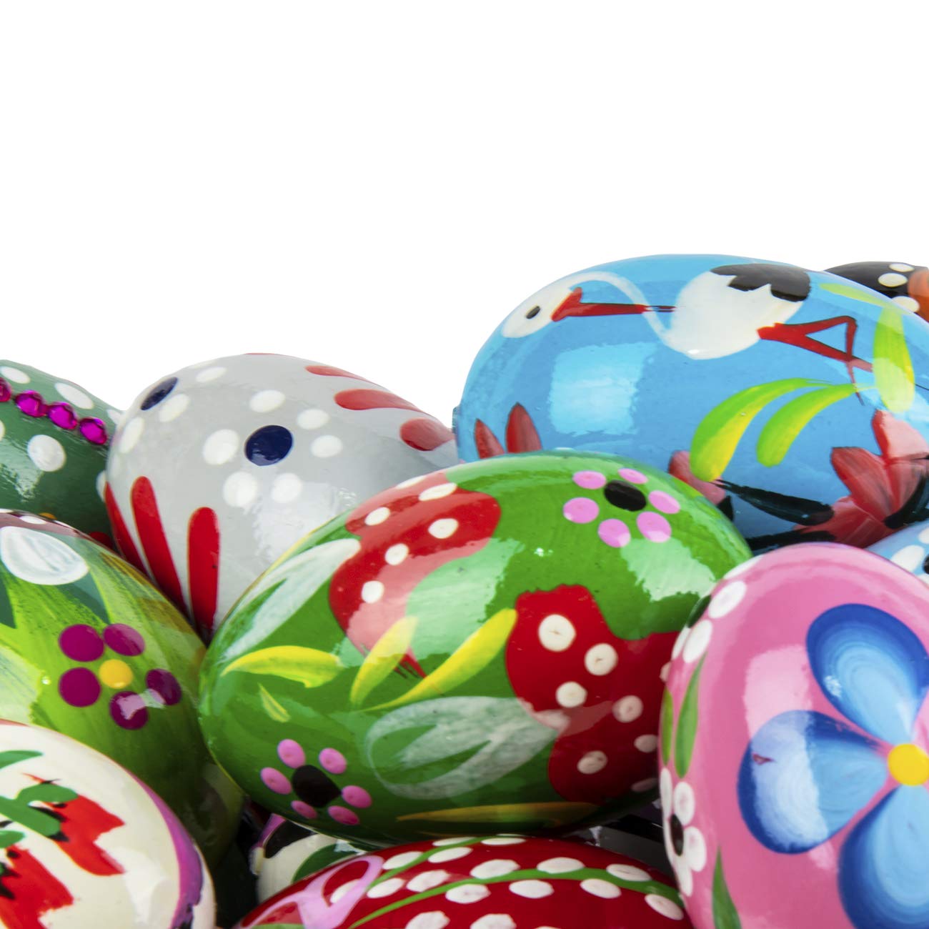 12 Hand-Painted Polish Easter Egg Decorations - Wooden Pysanky Pisanki Eggs for Easter Basket, Home Decor, and Holiday Gifting