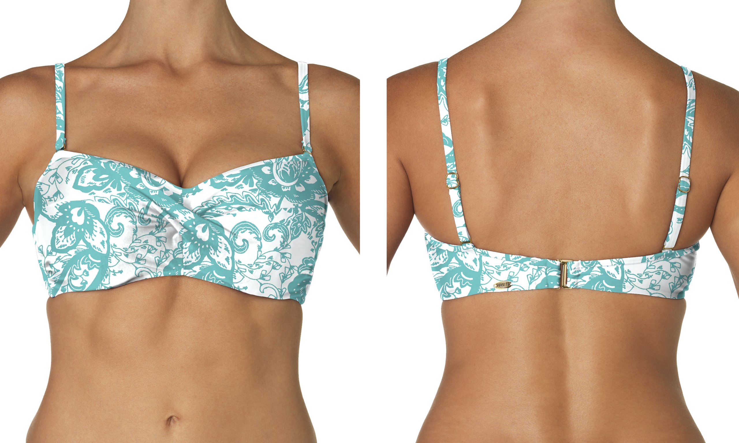 **Women's Paisley Print Underwire Bandeau Bikini Top - D Cup (32D) | Floral Swimwear for Beach, Pool & Summer Vacations**