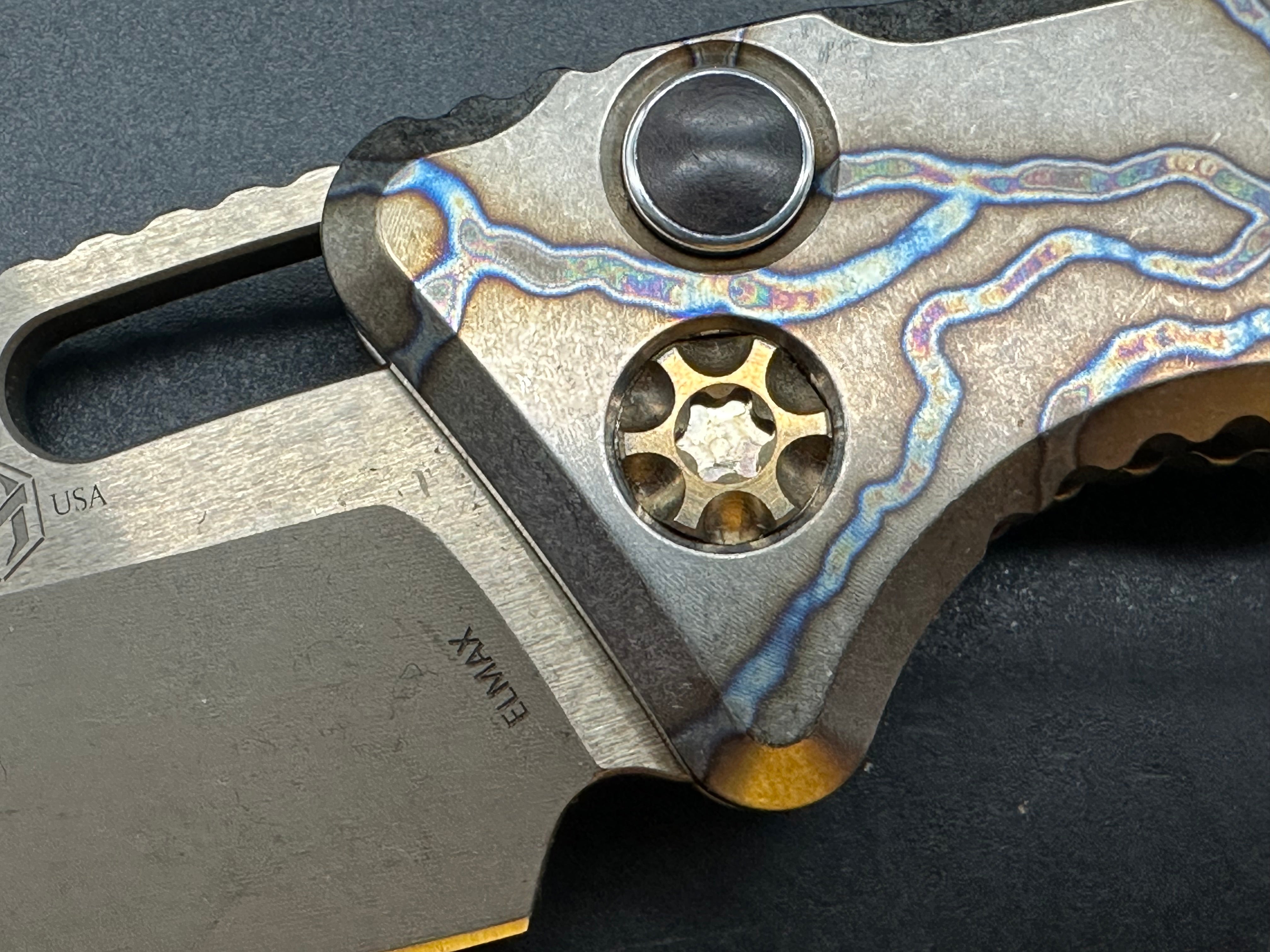 Heretic Medusa Battleworn Bronze Tanto Knife - Flamed Titanium Handle with 3 Bronze Accents | Tactical EDC, Outdoor Survival, and Collector's Item