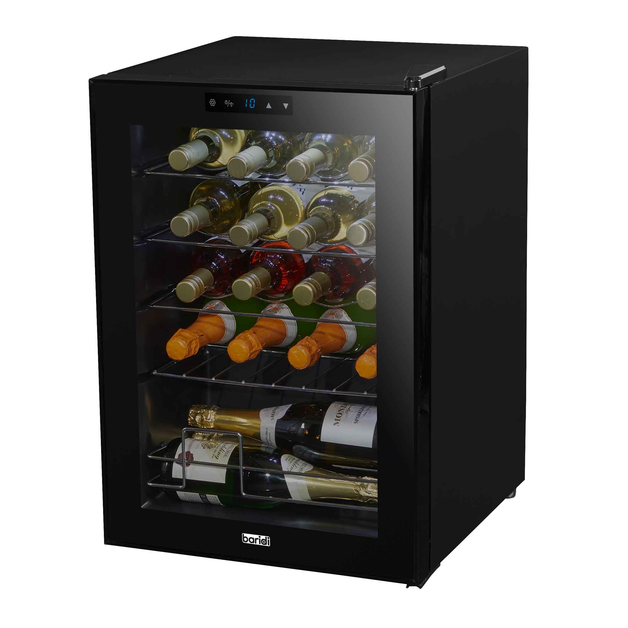 Baridi 20 Bottle Wine Cooler Refrigerator - Digital Touch Screen Control, LED Interior Lighting, Freestanding Black Wine Fridge for Home, Kitchen, Bar, or Restaurant Use