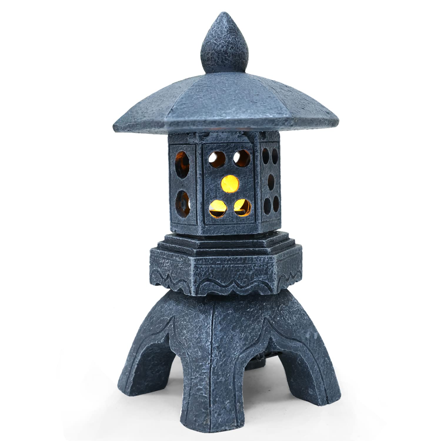 Solar-Powered Pagoda Lantern Garden Statue with Lotus Lights - Large Resin Japanese Temple Pagoda Lamp for Asian Zen Outdoor Decor - Perfect for Landscape, Patio, Porch, Lawn & Christmas Gift Giving