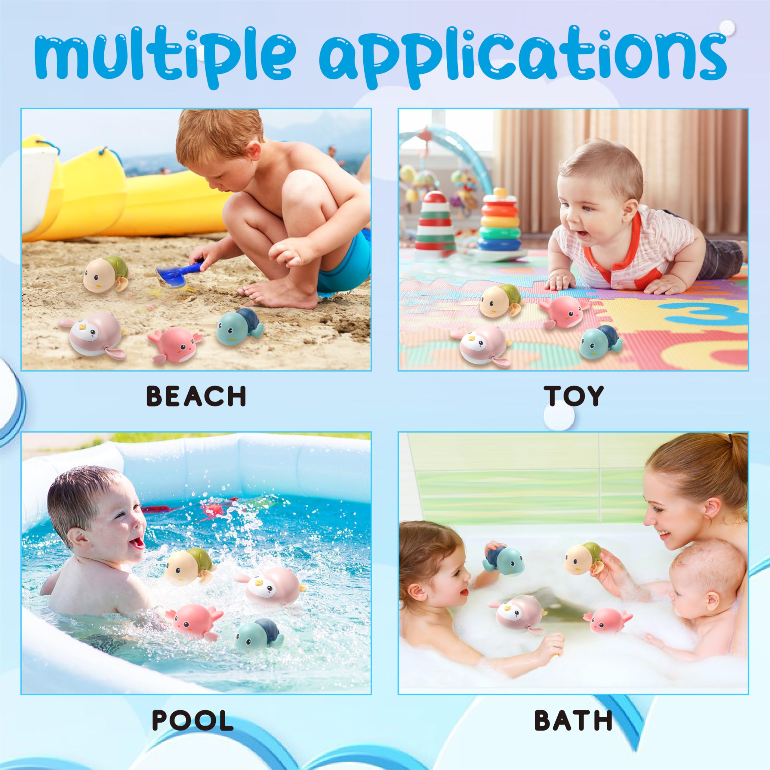 **Best Baby Bath Toys for Toddlers 1-3 Years - 4 Pack Floating Wind-Up Swimming Toys for Kids 1-5, Fun Bathroom & Pool Water Toys for Boys & Girls - Perfect Infant Gifts for 6-12 Months (Turtle Design) - Ideal for Bathtime, Showers & Pool Play**