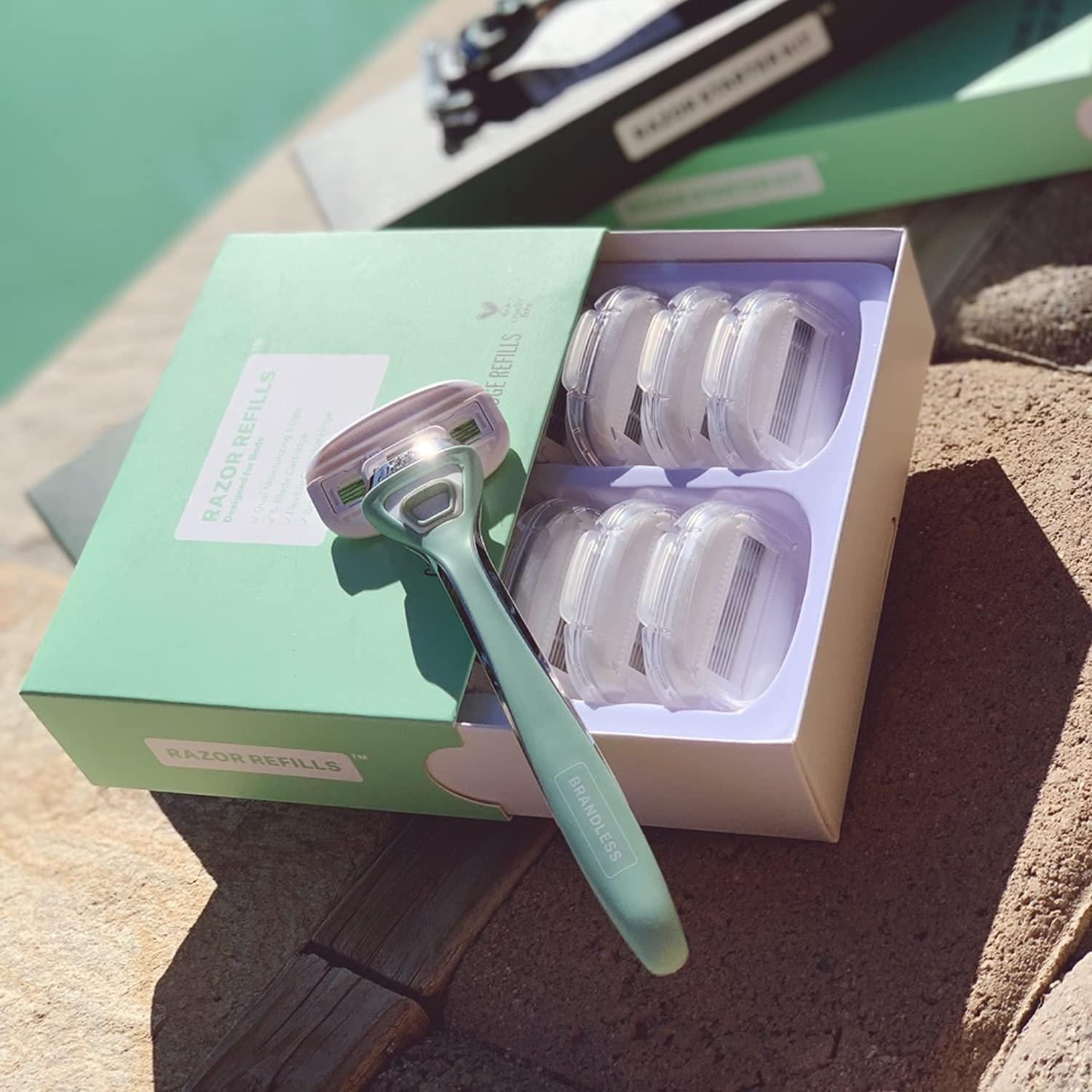 Brandless Razor Starter Kit & Refillable Blades for Women & Men - Smooth Body Shaving Essentials for Travel, Gym & Home Use