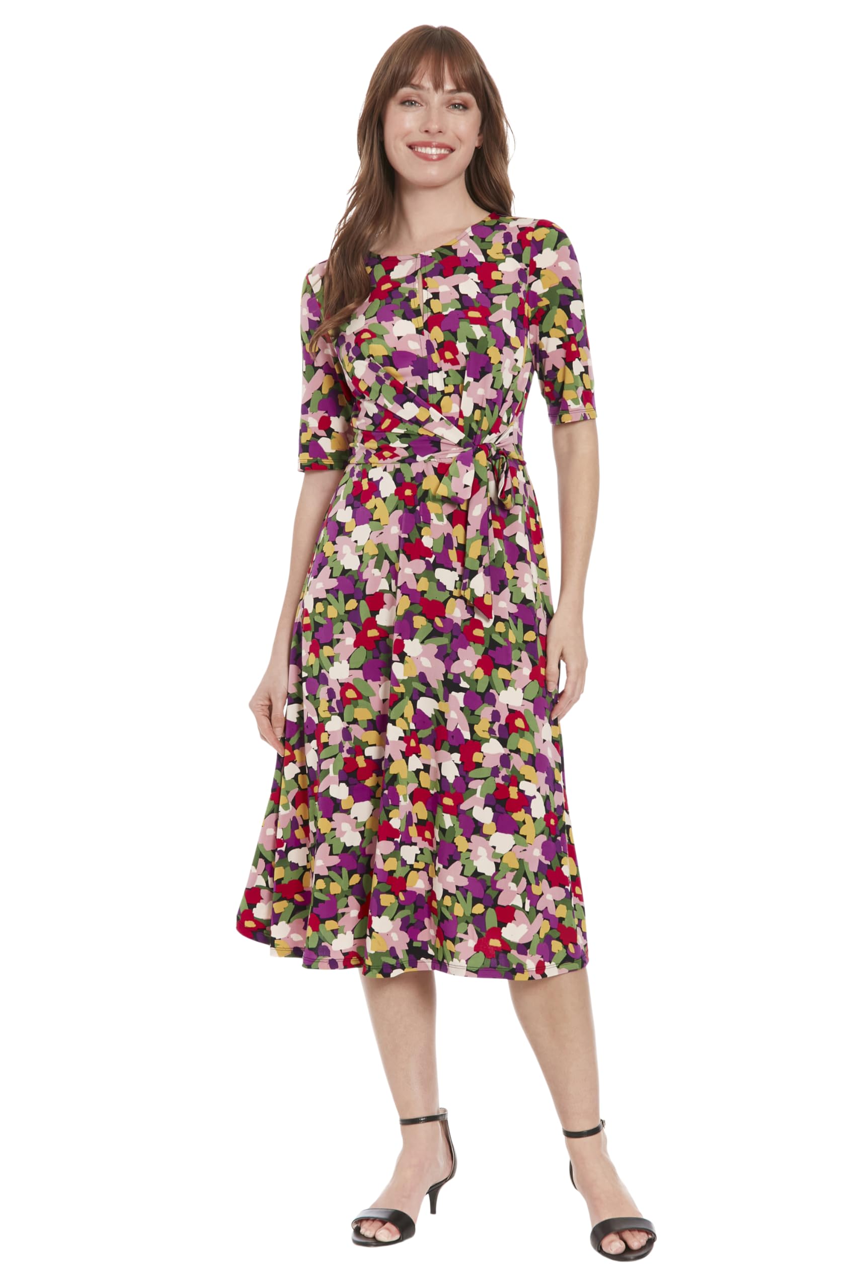 London Times Floral Wrap Dress for Women - Elegant Bridal Shower, Cocktail Party, Wedding Guest & Work Attire | Perfect for Formal Events, Office Wear & Special Occasions