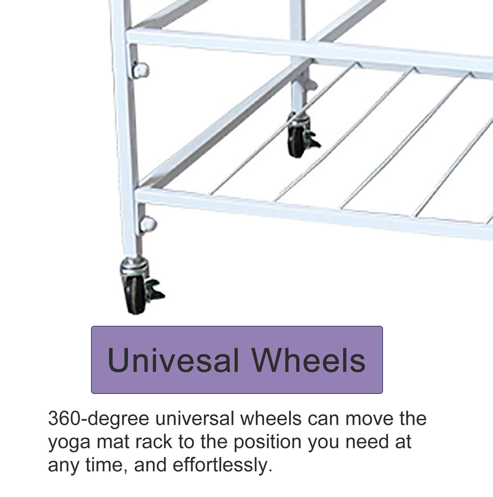Premium Yoga Mat Storage Rack with Wheels - Heavy Duty Metal Organizer for Yoga Mats, Pilates Mats & Foam Rollers - Space Saving Black Shelf for Home Gym & Studio Organization (Ideal for Small Spaces & Yoga Studios)