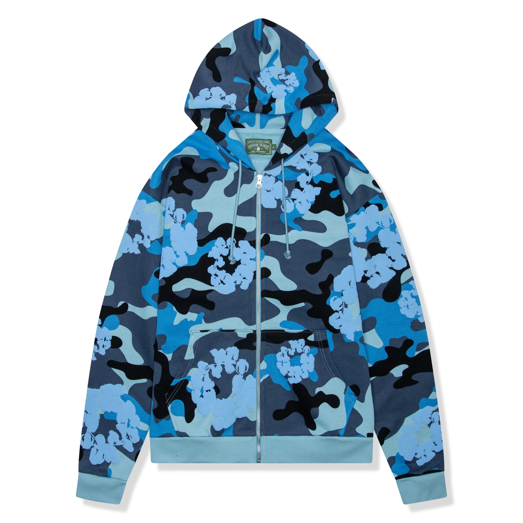 Denim Tears Blue Camo Cotton Wreath Zip Up Hoodie for Men - Streetwear Fashion Hooded Sweatshirt | Perfect for Casual Outfits, Urban Style & Winter Layering