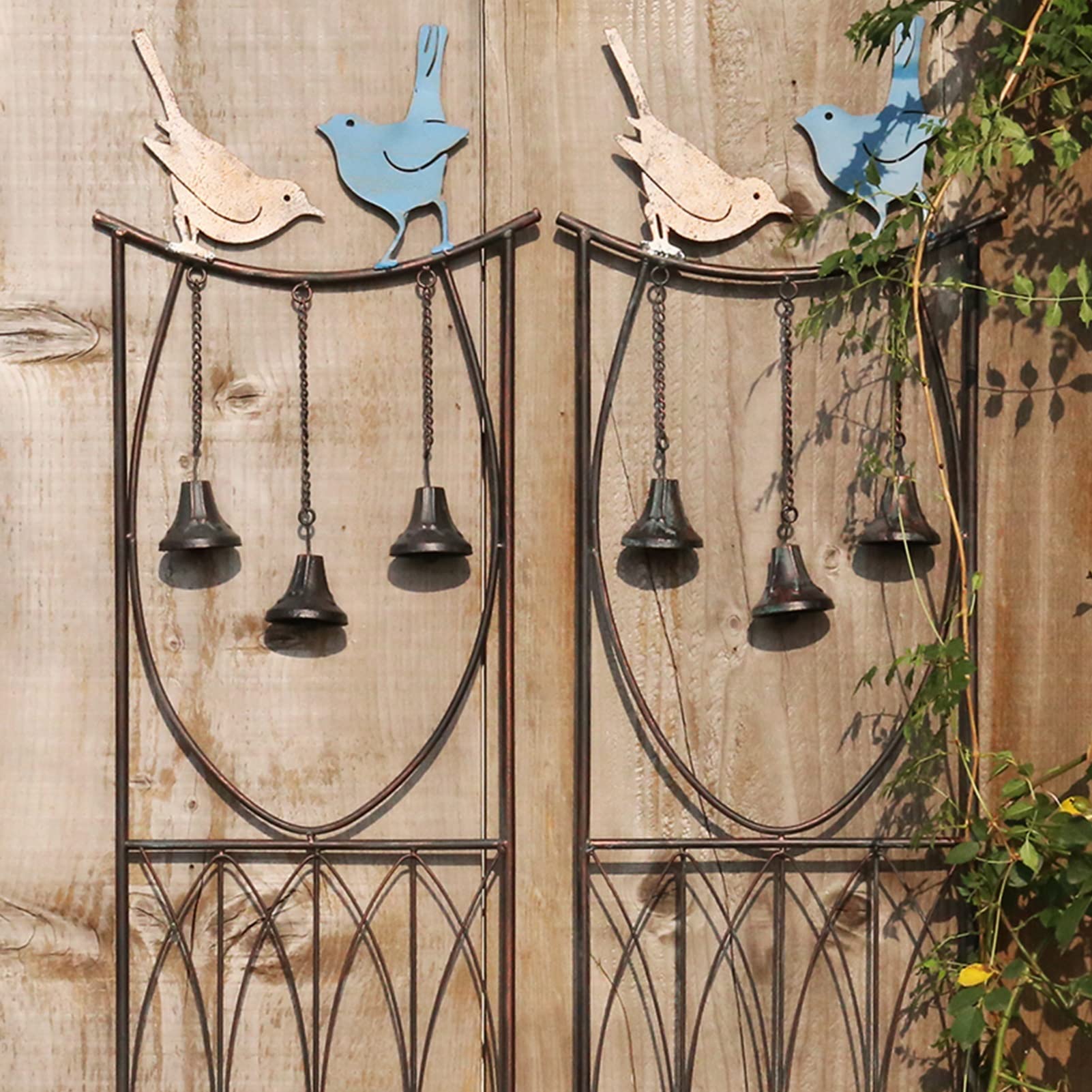 **Metal Garden Trellis - Iron Art Obelisk with Wind Chimes & Bird Decor - Flower Stand Fence for Planter Pots, Flower Beds, Lawn Plants & Vine Climbing Support - Perfect for Outdoor Gardens, Patios & Backyard Decor**
