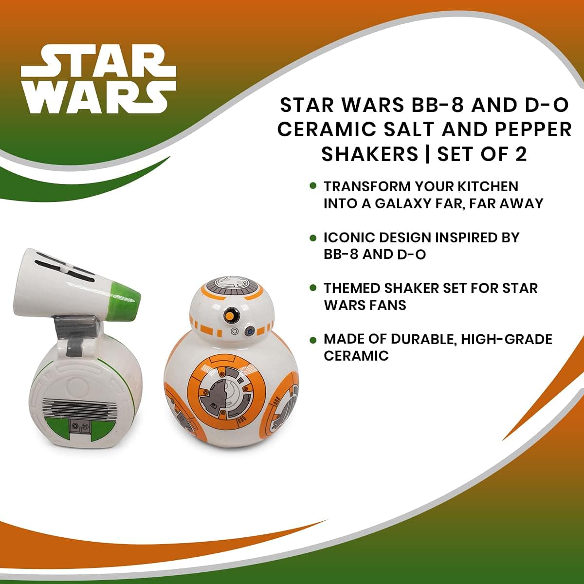 Star Wars Episode 9 Rise of Skywalker Ceramic Salt and Pepper Shakers Set - Official Movie Collectible for Kitchen, Dining Table & Star Wars Fan Gifts