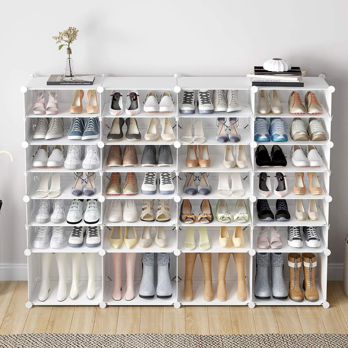 KOUSI 64-Pairs Shoe Organizer - Modular Shoe Rack Tower Storage Cabinet for Closet & Entryway Organization (White) - Perfect for Small Spaces & Shoe Collection Display
