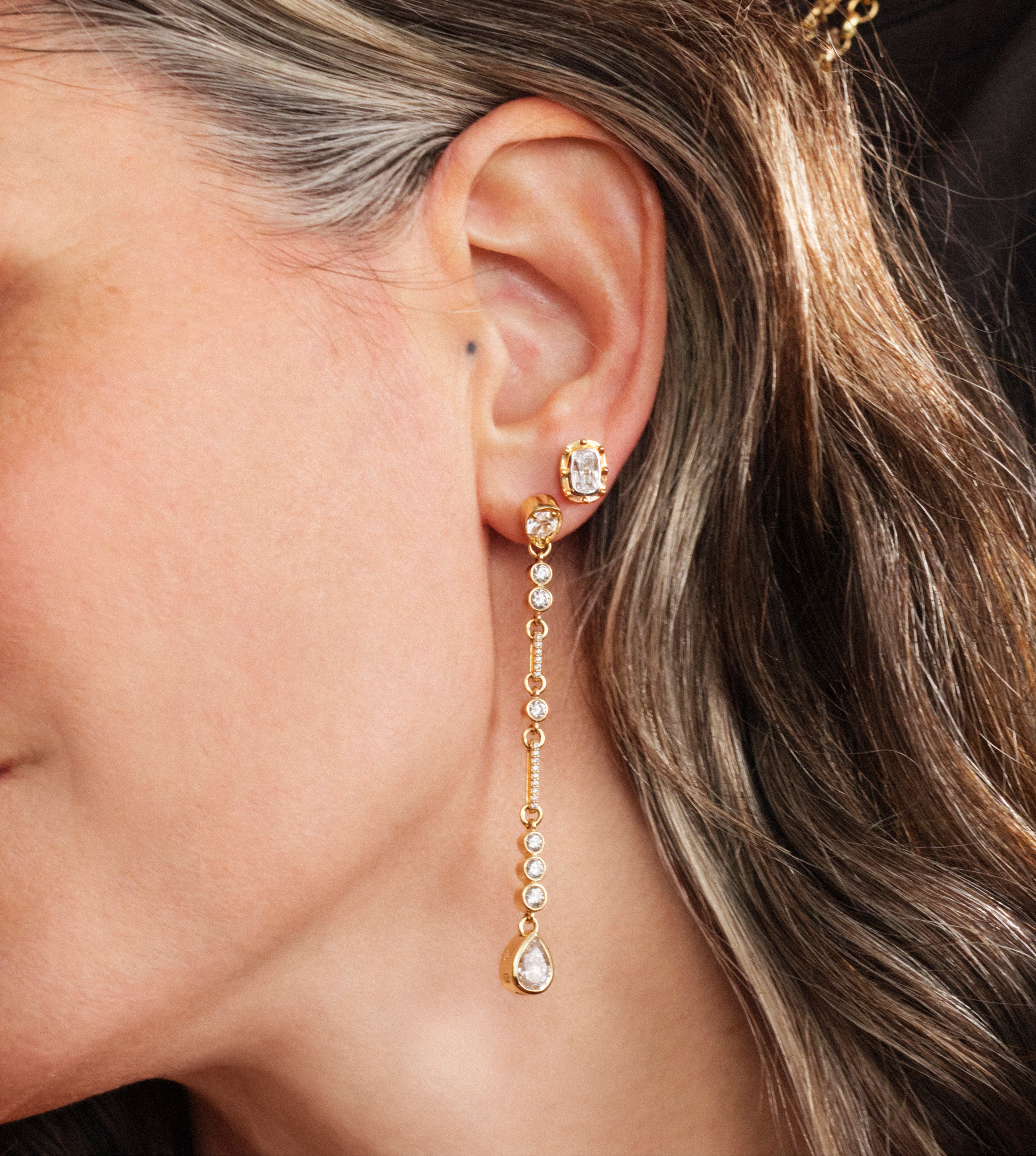 Forever & Always Linear Duster Earrings - Yellow Gold with Pear & Round Diamonds | Elegant Wedding & Evening Party Jewelry