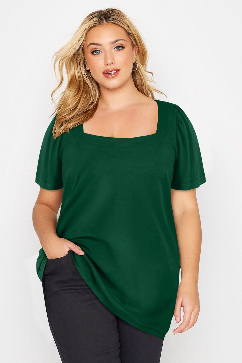 Stylish Green Plus Size Square Neck Blouse for Women - Flattering Casual & Office Wear