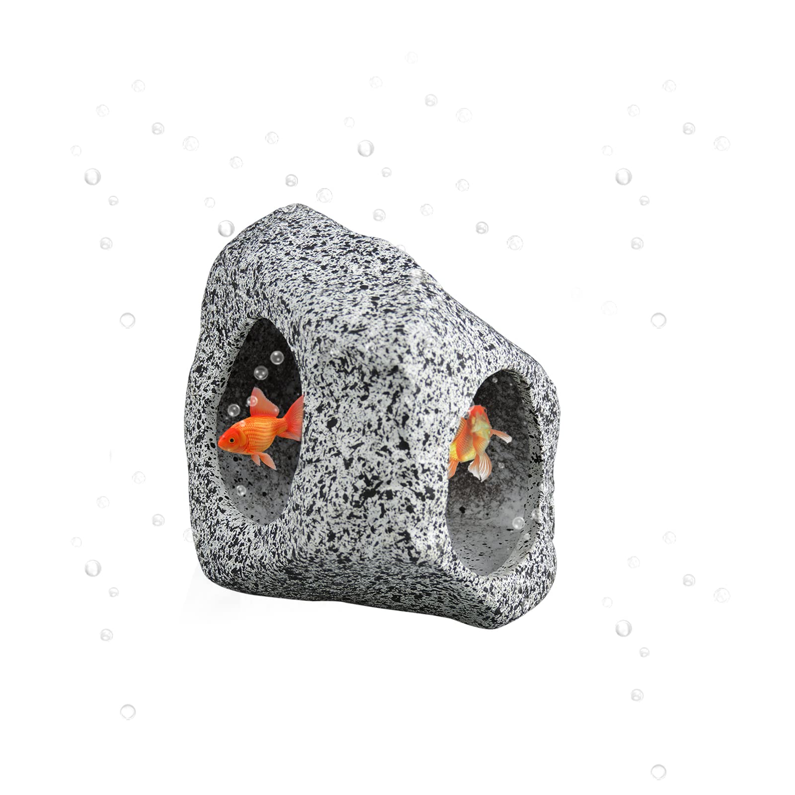 WishLotus Aquarium Cave Decoration - Ceramic Double Hole Betta Fish House, Hidden Tunnel Fish Tank Ornament for Shrimp, Cichlid & Betta - Natural Breeding & Hiding Spot (Black) - Perfect for Tropical Fish Tanks & Aquascaping