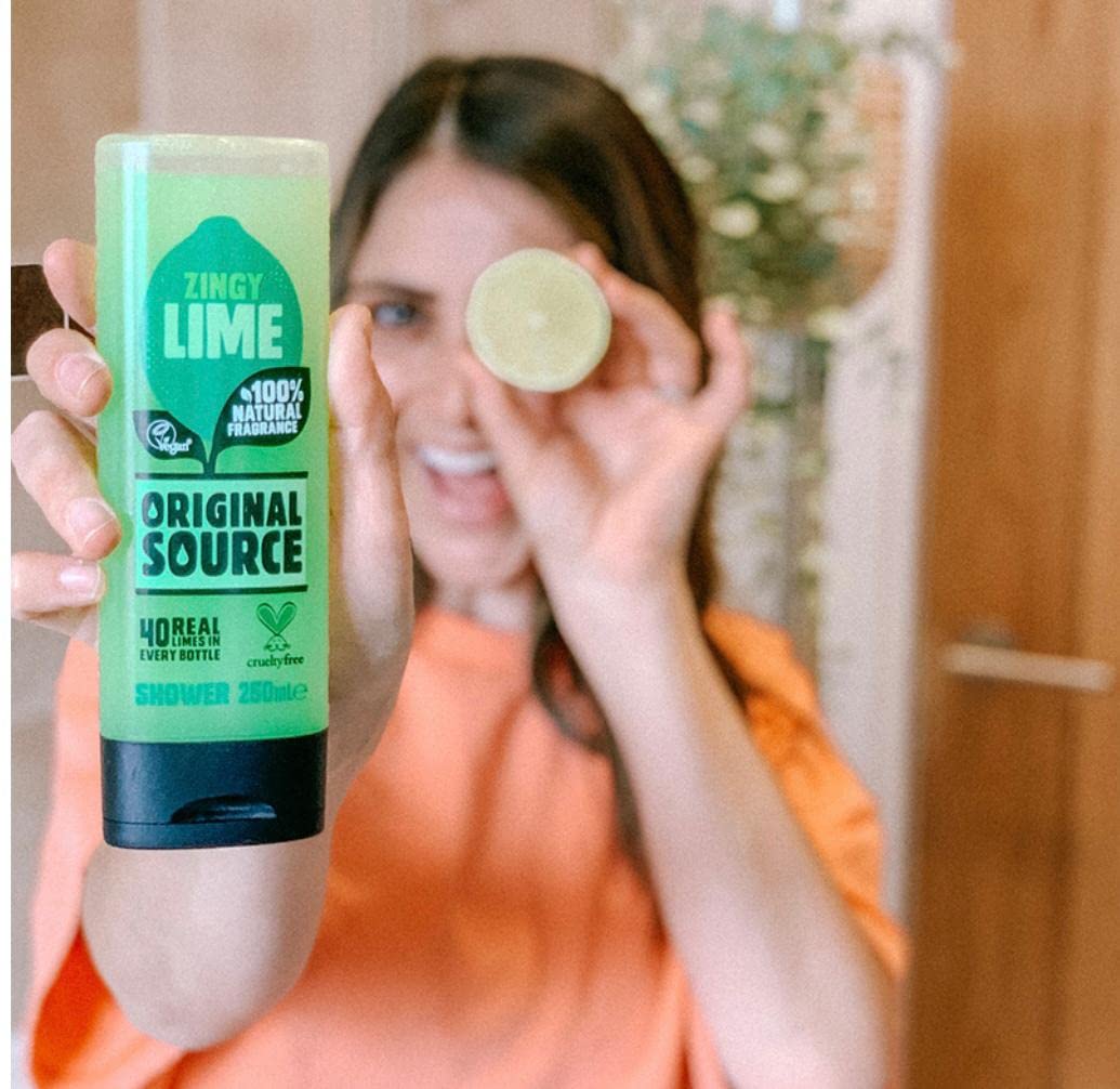 Original Source Shower Gel Set - 4 x 250ml with Fresh Sea Salt & Samphire, Zingy Lime, Sweet Rhubarb & Raspberry, Laid-Back Lavender & Tea Tree Fragrances - Natural Body Wash Combo Pack for Relaxing Bath & Refreshing Shower Experience