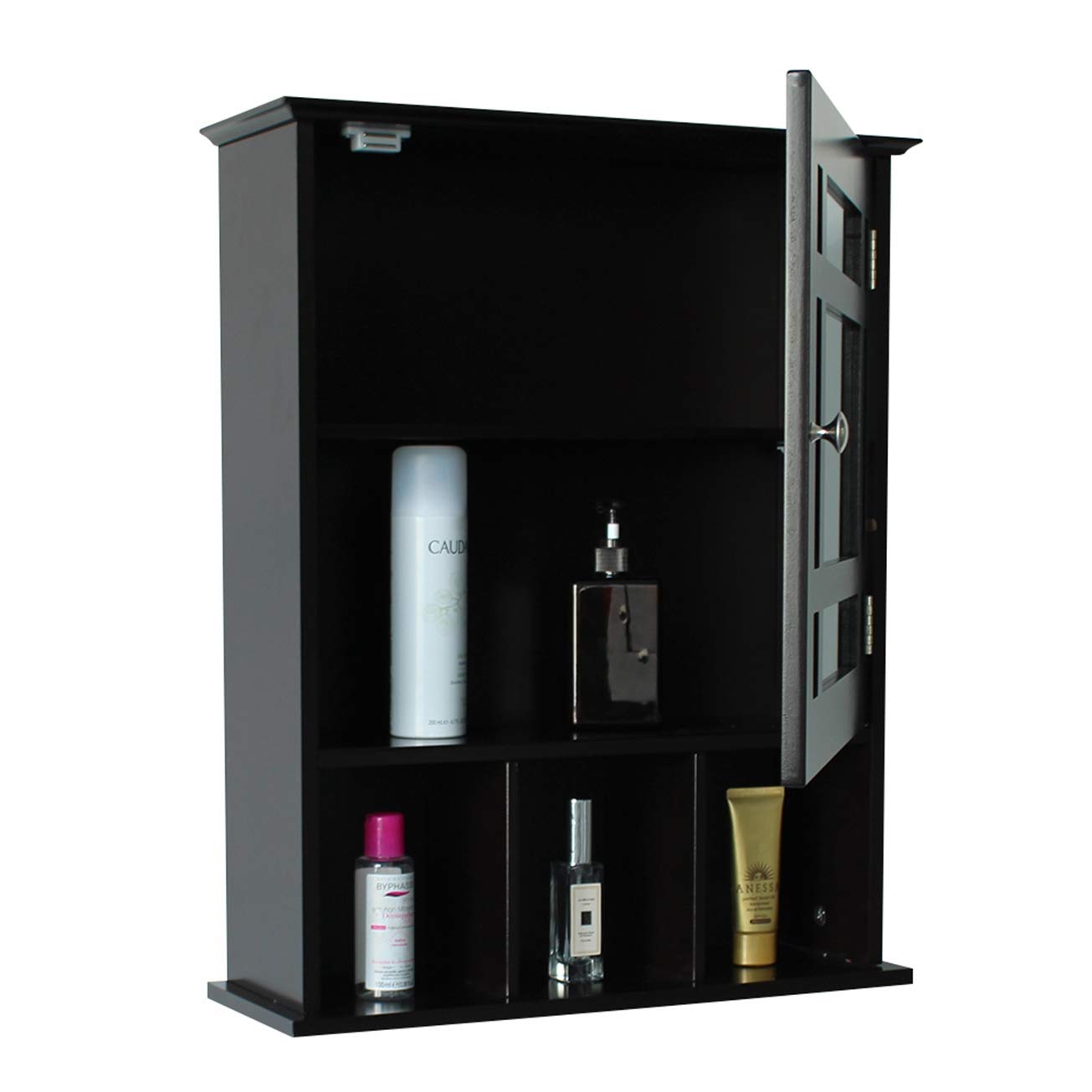 Modern Grey-Brown Single Door 3-Compartment Storage Cabinet - Bathroom, Kitchen & Entryway Organizer | Space-Saving Solution for Small Homes & Apartments | Perfect for Towels, Toiletries & Kitchen Supplies Storage