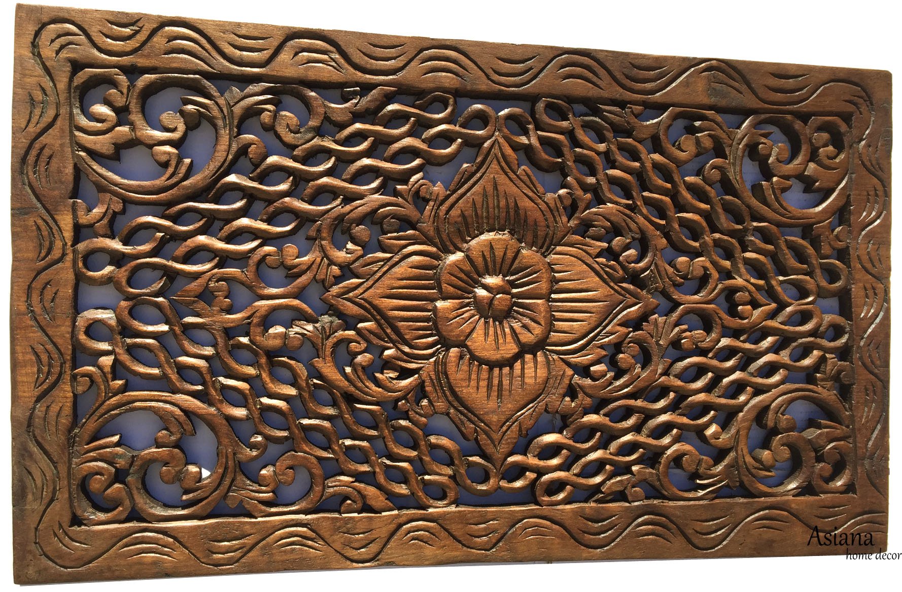 Hand Carved Teak Wood Wall Panel - Asian Home Decor Sculpture 24x13.5