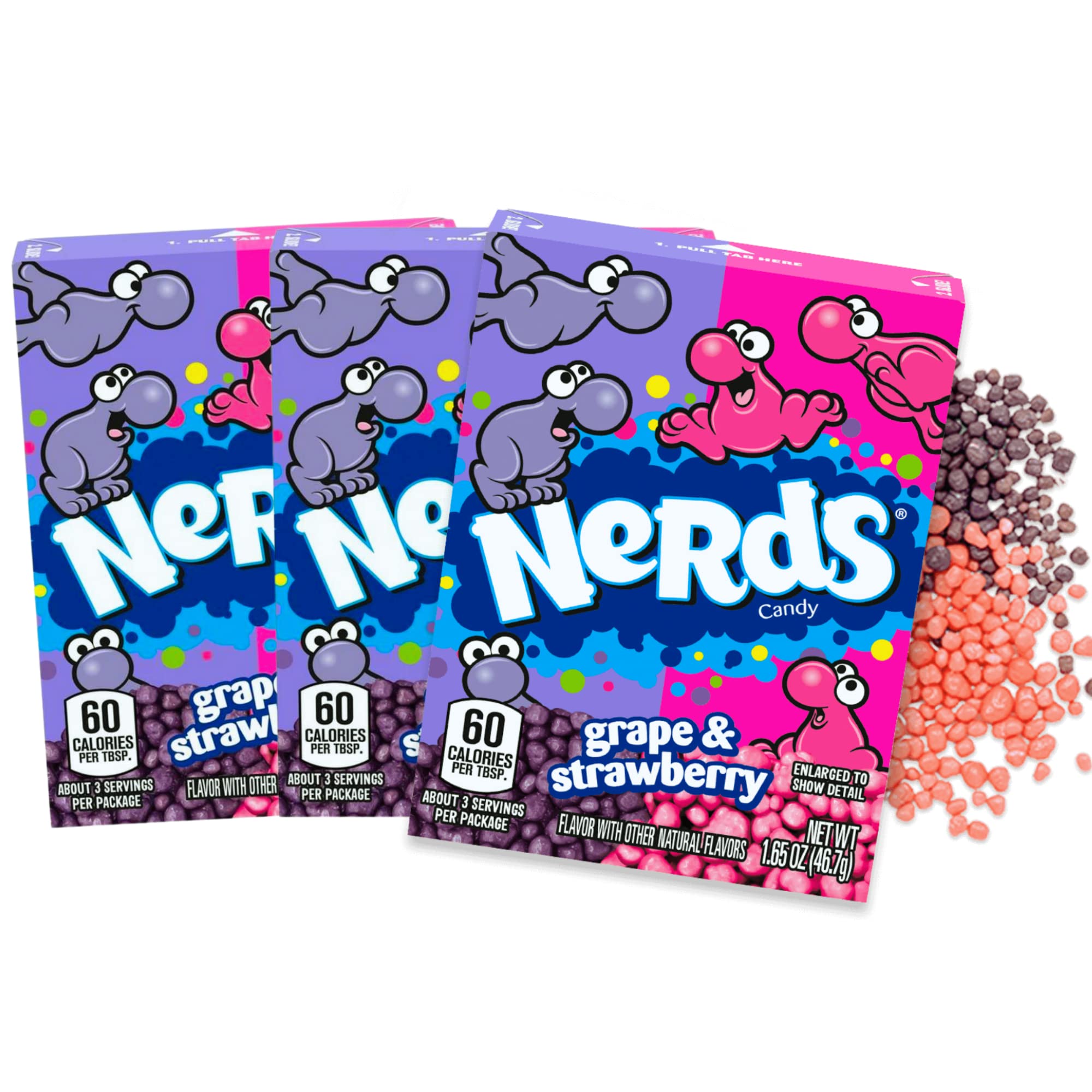 Nerds Candy Boxes - Grape & Strawberry Flavored Bulk Candy with Dual Lid - Pack of 3 | Nostalgic Party Favors, Dessert Topping, Movie Night Snacks, Office Treats