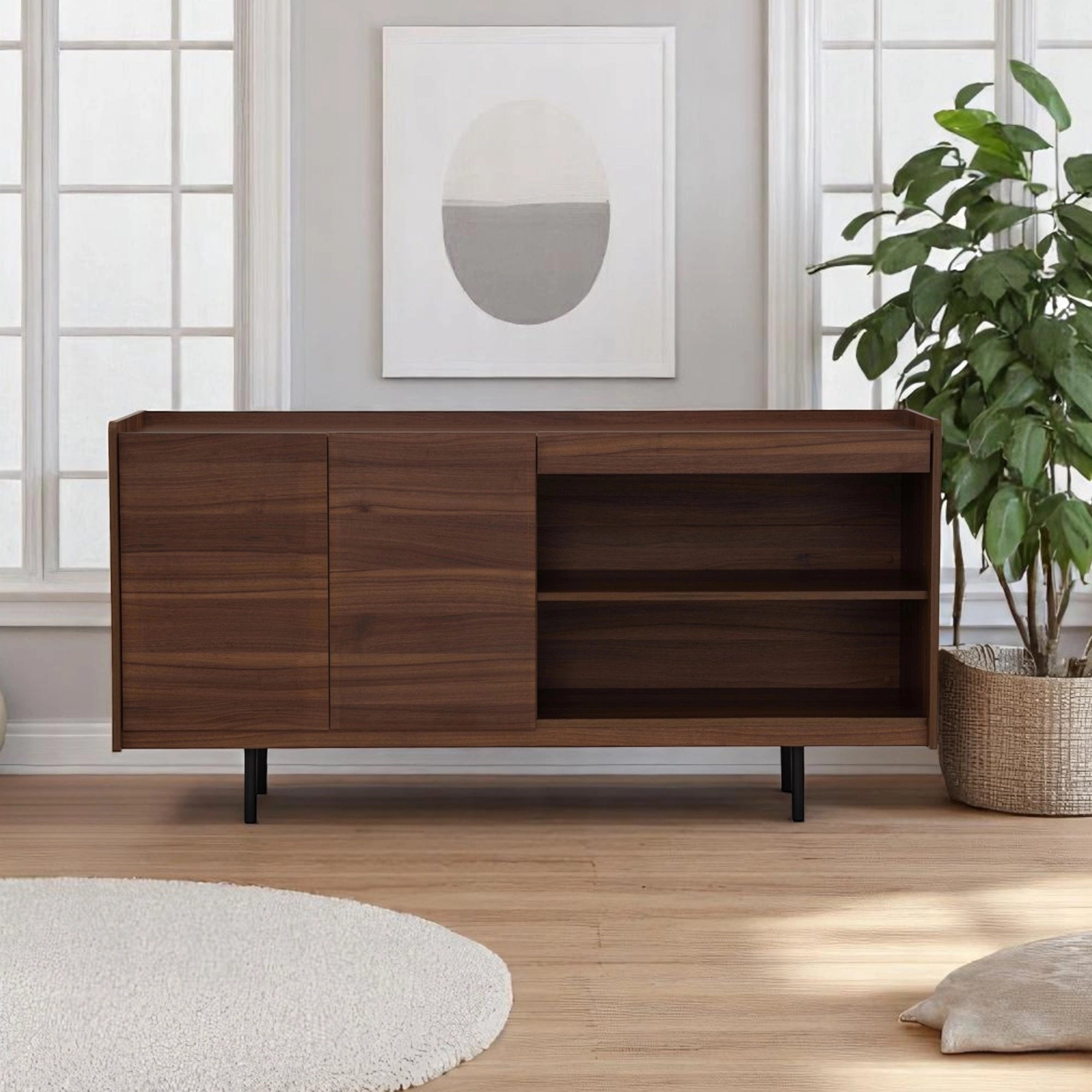 Modern Malix Sideboard with 2 Drawers & 3 Doors - Solid Wood Storage Cabinet for Living Room, Dining Room & Entryway - Stylish Home Organization Furniture for Small Spaces