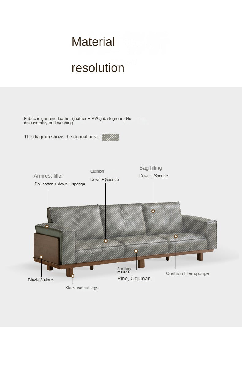 Premium Black Walnut Solid Wood Leather Sofa - Handcrafted Luxury Sofa for Living Room, Office & Lounge - Durable & Stylish Modern Furniture for Home Decor