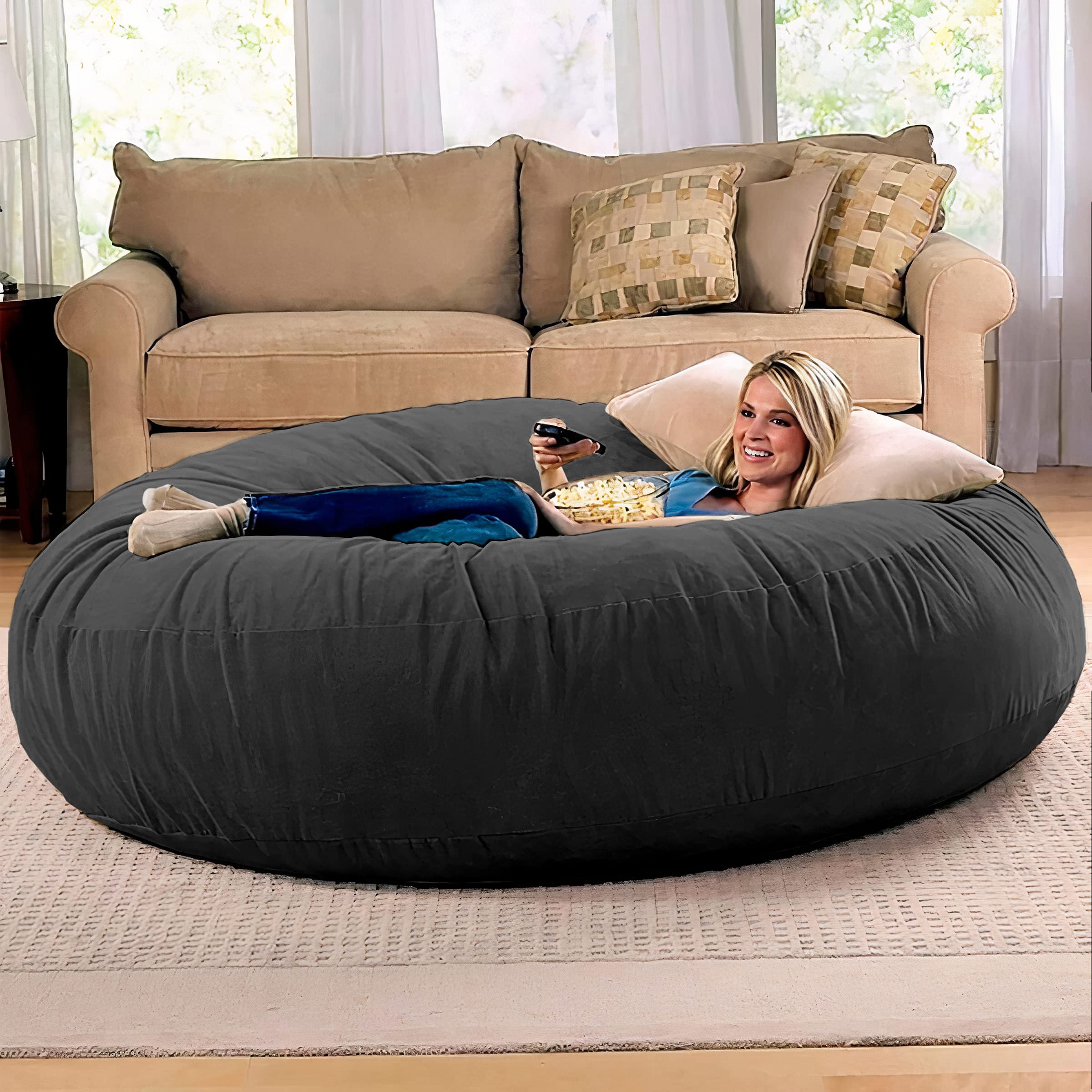 Jaxx 6 Foot Extra Large Cocoon Bean Bag Chair for Adults - Premium Black Memory Foam Filled Lounger - Perfect for Living Room, Bedroom, Game Room & Dorm Relaxation