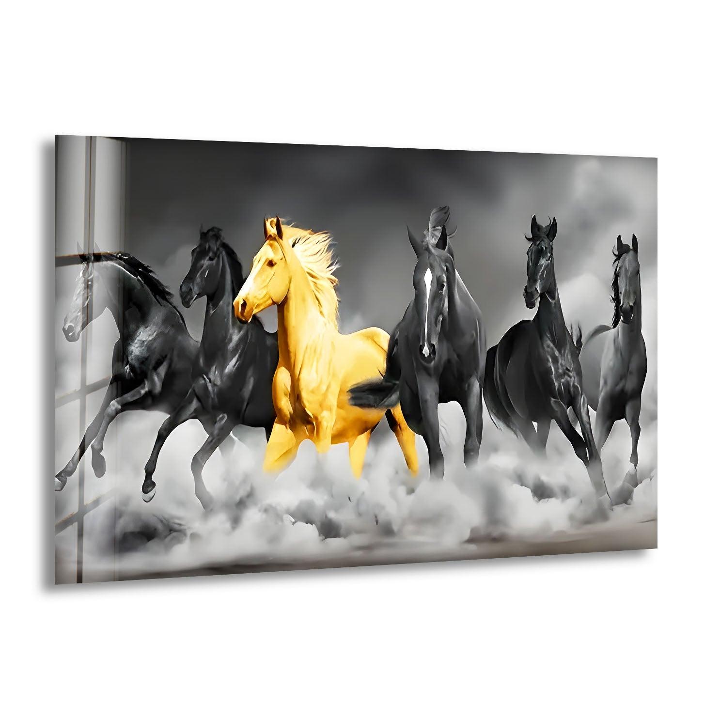 Elegant Black & Golden Horse Glass Wall Art - Handmade Modern Home Decor for Living Room, Bedroom & Office - Perfect Gift Idea for Housewarming & Holidays