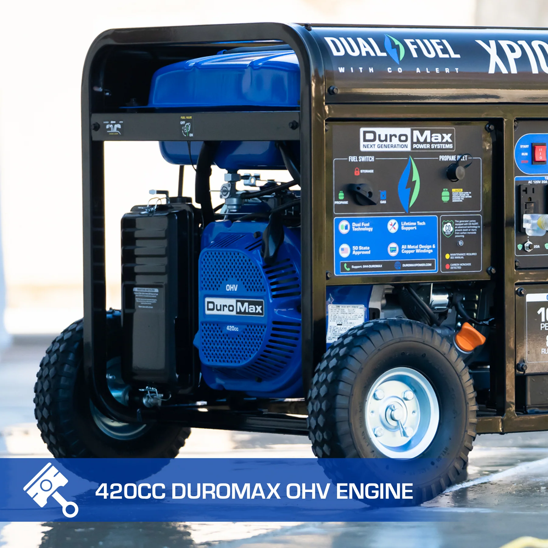 DuroMax XP10000DX 8500W/10000W Dual Fuel Portable Generator - Gas & Propane Powered with Electric Start & CO Alert - Perfect for Home Backup Power, Camping & Emergency Use