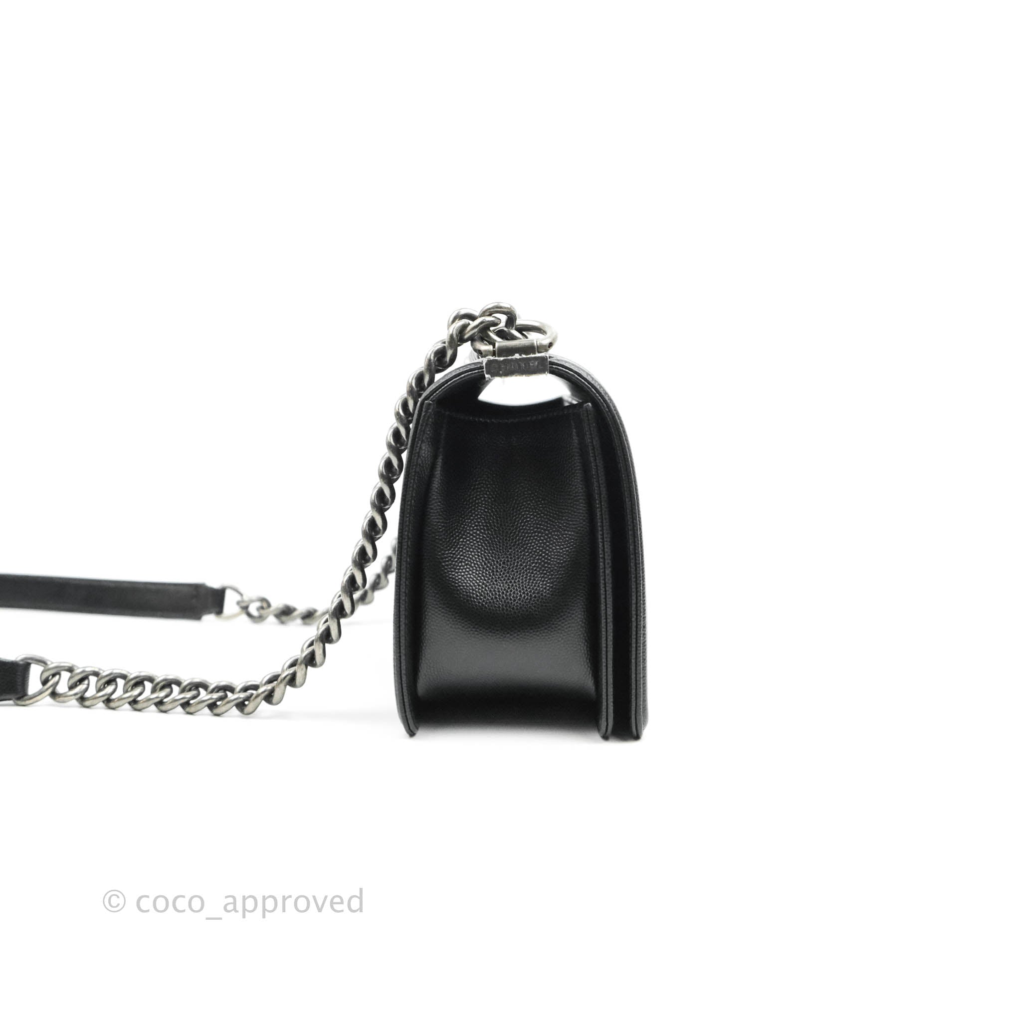 Chanel Boy Quilted Medium Handbag in Black Caviar Leather with Ruthenium Hardware - Perfect for Evening Events, Parties & Luxury Fashion Accessories