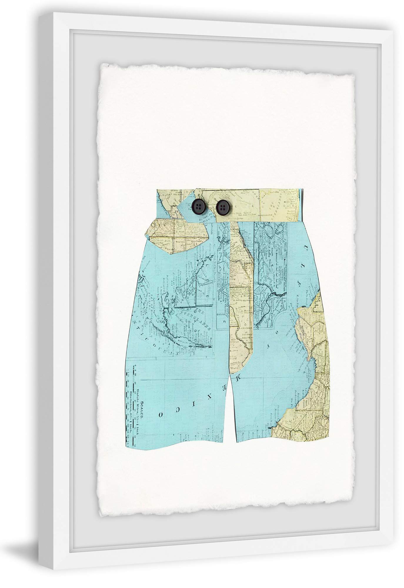 Handmade Map Shorts Framed Print 12x18 by Marmont Hill - Vintage Wall Art for Living Room, Bedroom & Office Decor