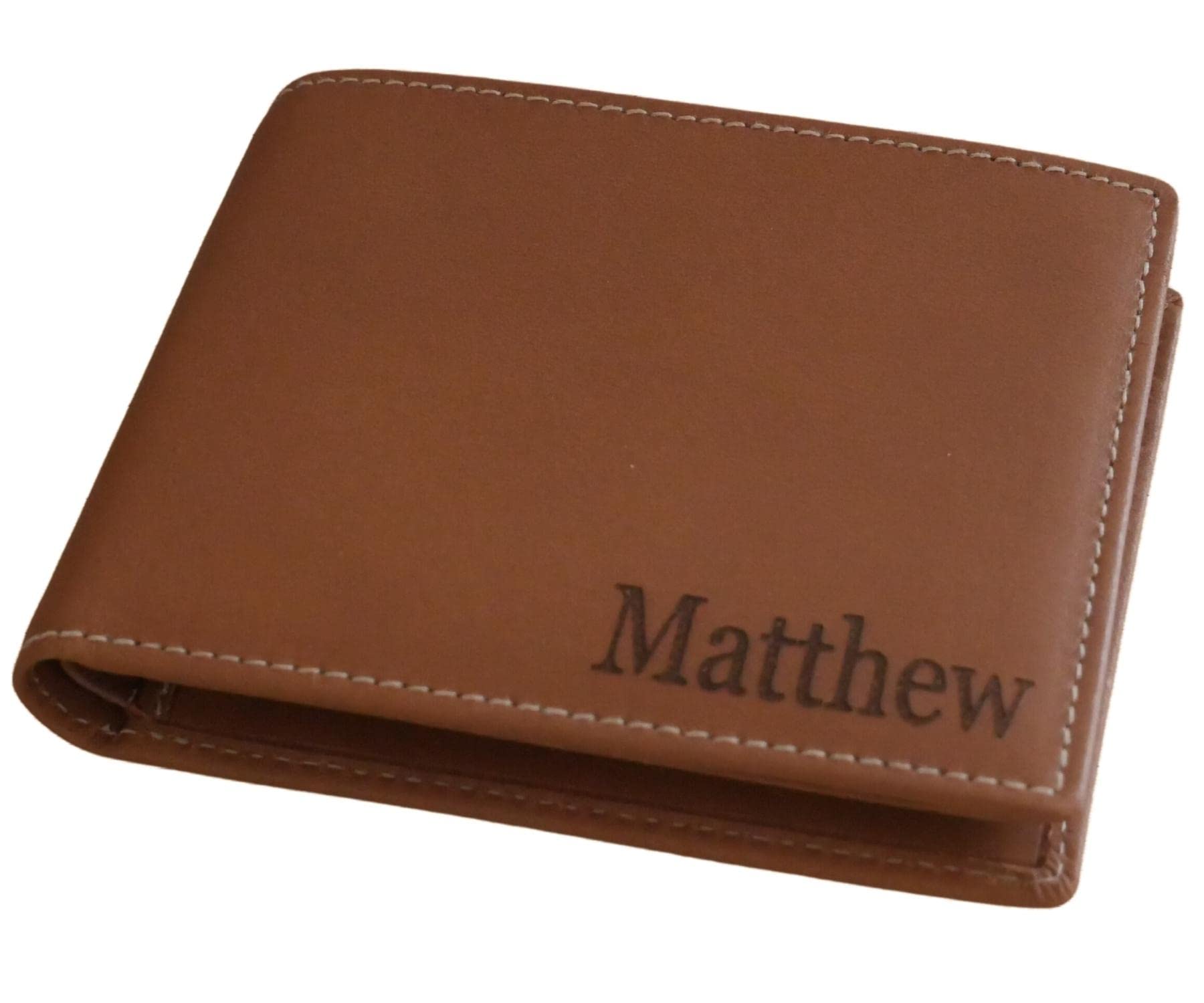 Premium Genuine Leather RFID Blocking Bifold Wallet for Men - Personalized Engraved ID Window - Luxury Gift Box (Brown) | Ideal for Everyday Carry, Business Travel & Father's Day Gifts