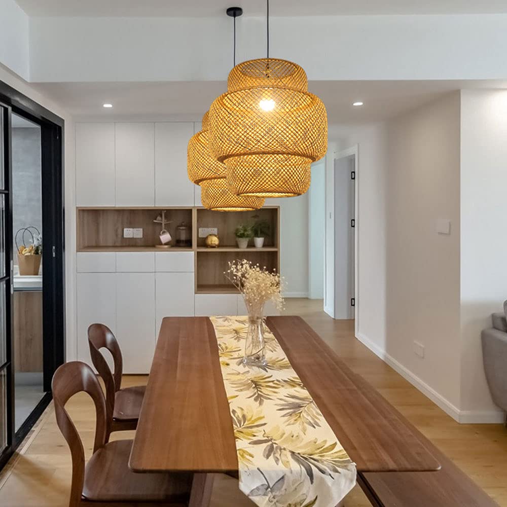 Handwoven Bamboo Lantern Pendant Light - Natural Rattan Shade with E27 Socket for Ceiling Chandelier - Boho Home Decor Lighting Fixture for Living Room, Dining Room and Hallway - Perfect for Creating Cozy Ambiance in Bedroom, Patio or Restaurant