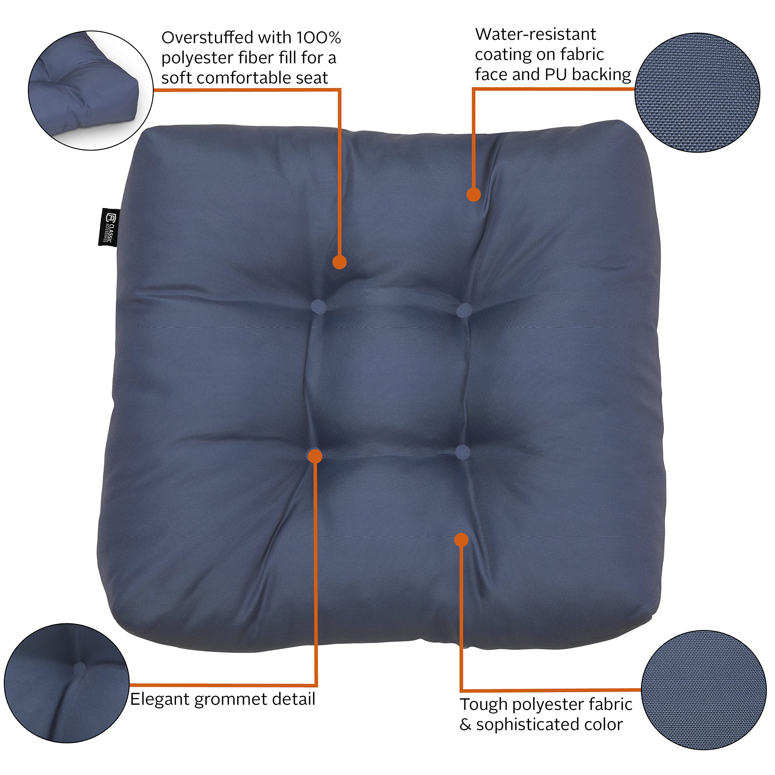 Waterproof 19x19x5 Inch Square Outdoor Seat Cushions - 2 Pack Navy Blue Patio Furniture Cushions - All-Weather Resistant for Deck Chairs, Porch Swing & Garden Bench