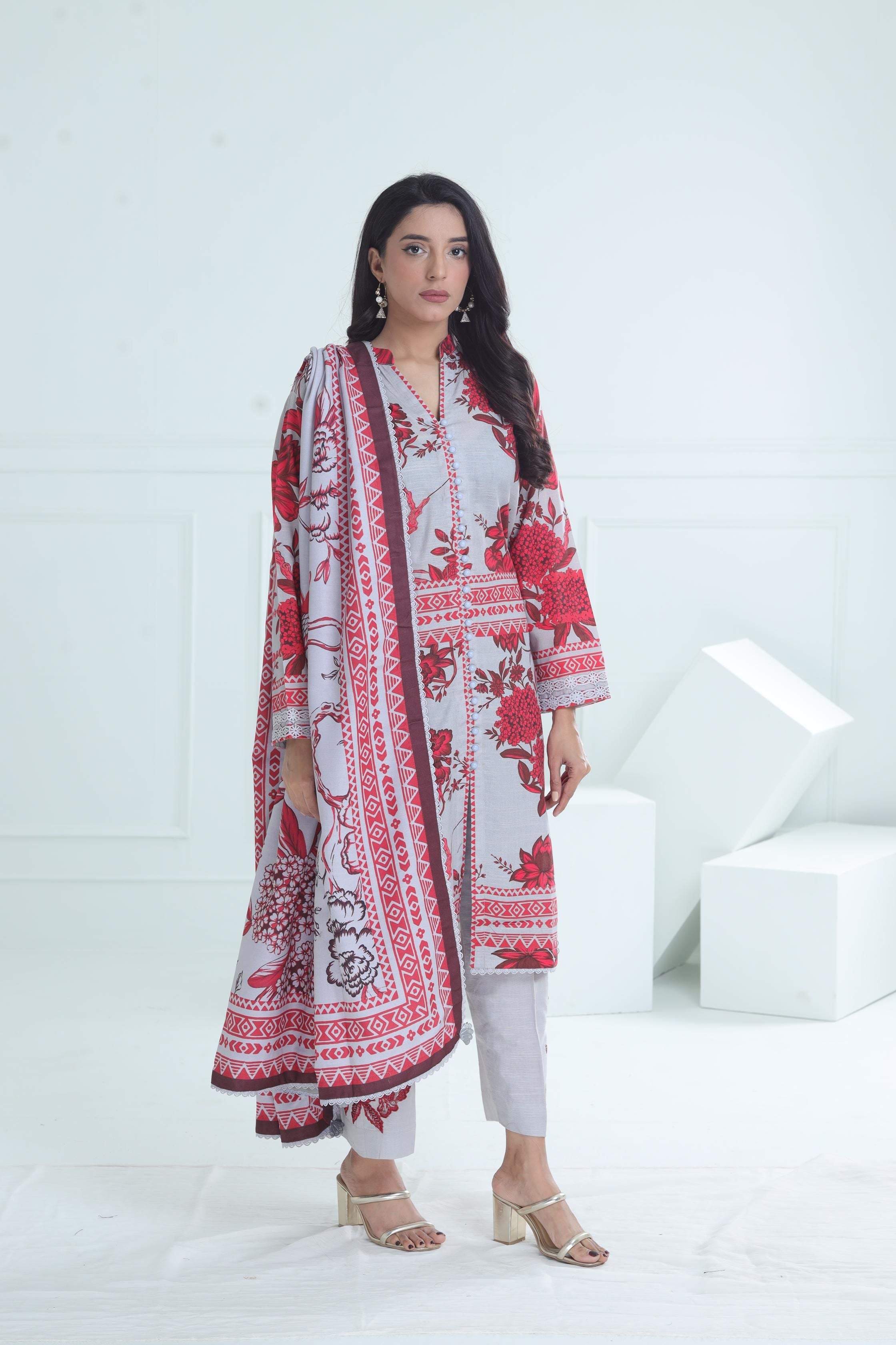 Maria B M Basic Winter Stitched Embroidered Women's Jacket - Cozy Outerwear for Cold Weather, Snow Days & Winter Fashion