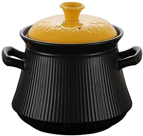 Healthy 5.3 Quart Black Ceramic Casserole Clay Pot with Lid - Slow Cooker, Stew Pot for Hot Pot, Soup & Braising | Perfect for Family Dinners & Entertaining