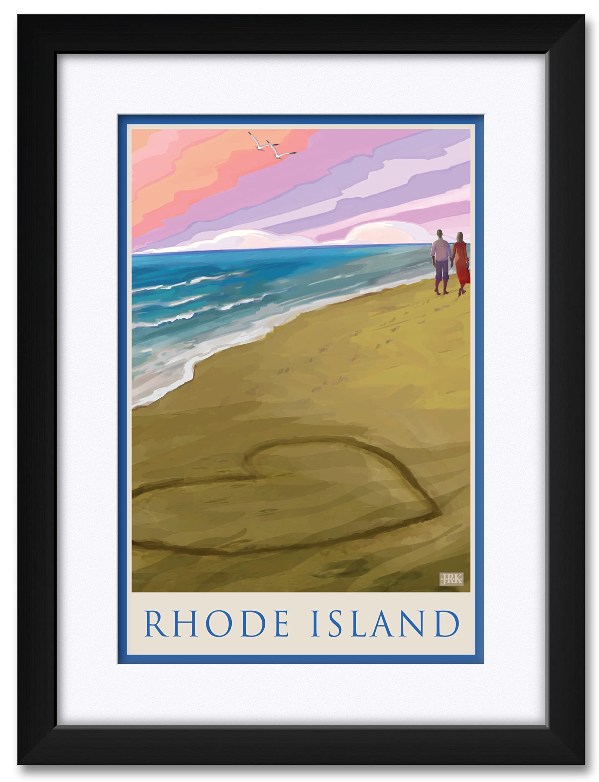 Joanne Kollman Alla Prima Painting - Rhode Island Coastal Love Art Print 18x24 Inches Professionally Framed & Matted - Perfect for Beach House Decor, Living Room Wall Art & Coastal Theme Gifts