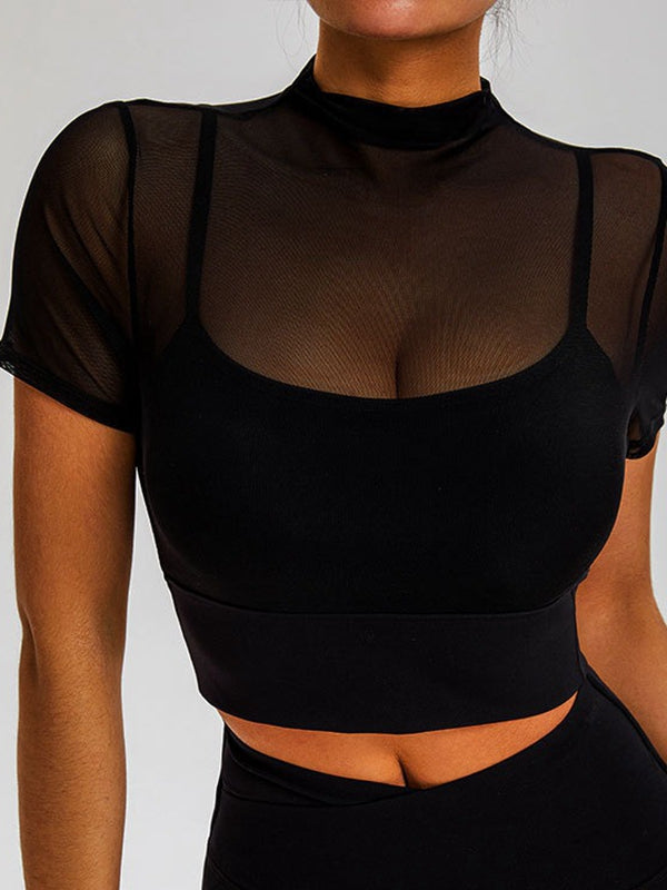 ZASUWA Women's Sexy Sheer Mesh Cropped T-Shirt - Short Sleeve Casual Top for Night Out, Party & Date Night