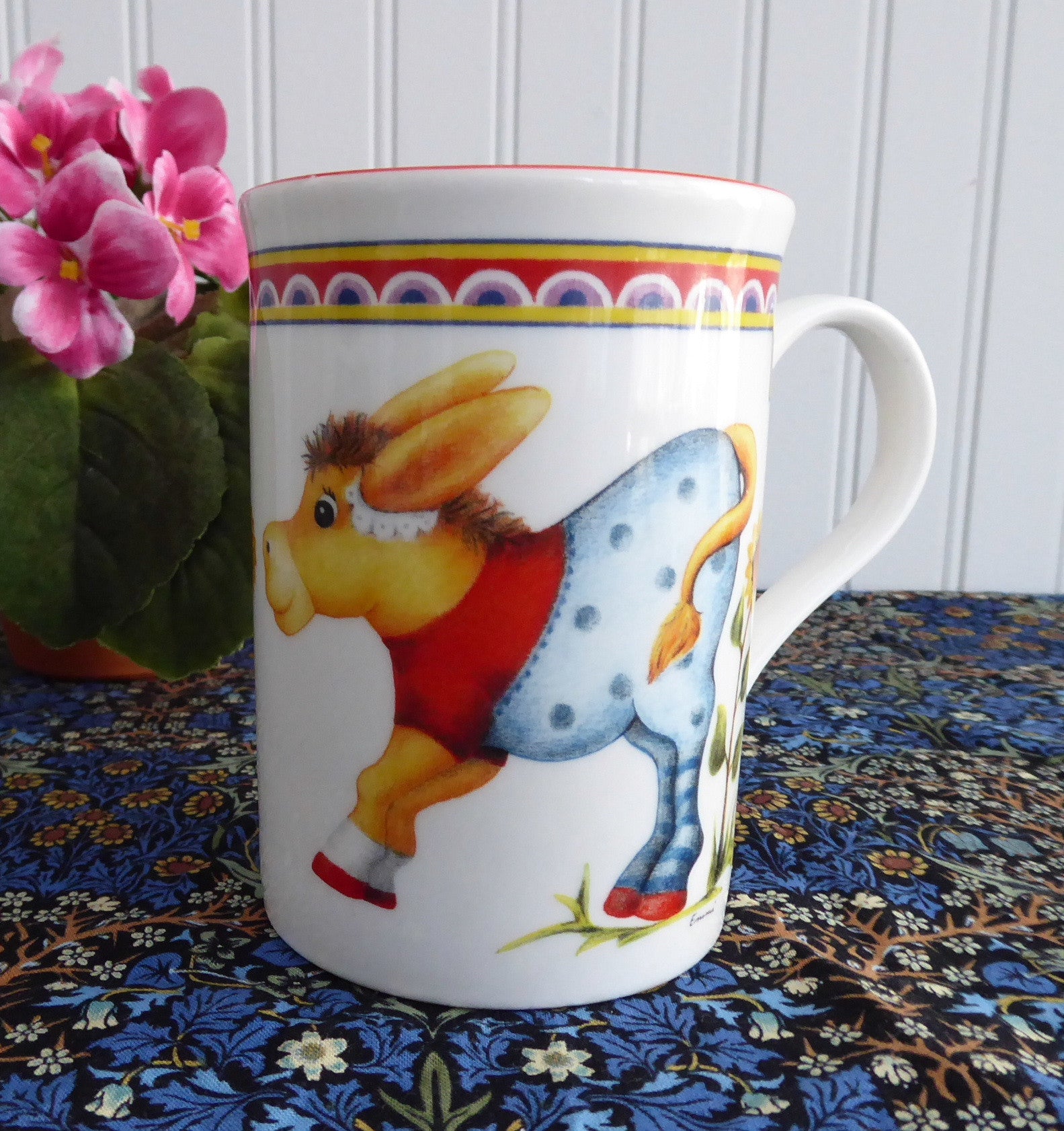 Vintage 1980s English Bone China Mug with Comical Donkeys in Clothes - Perfect for Tea, Coffee & Collectible Gift for Kids & Adults